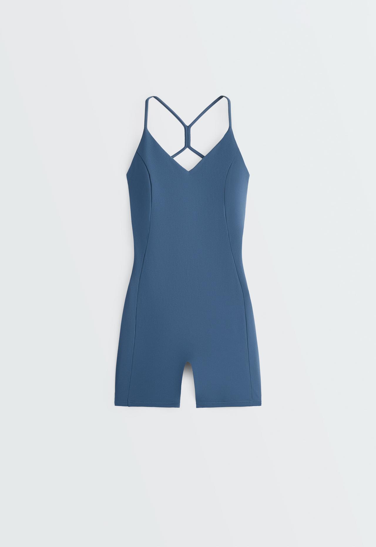 Comfortlux crossover strap short jumpsuit — MID GREY-BLUE