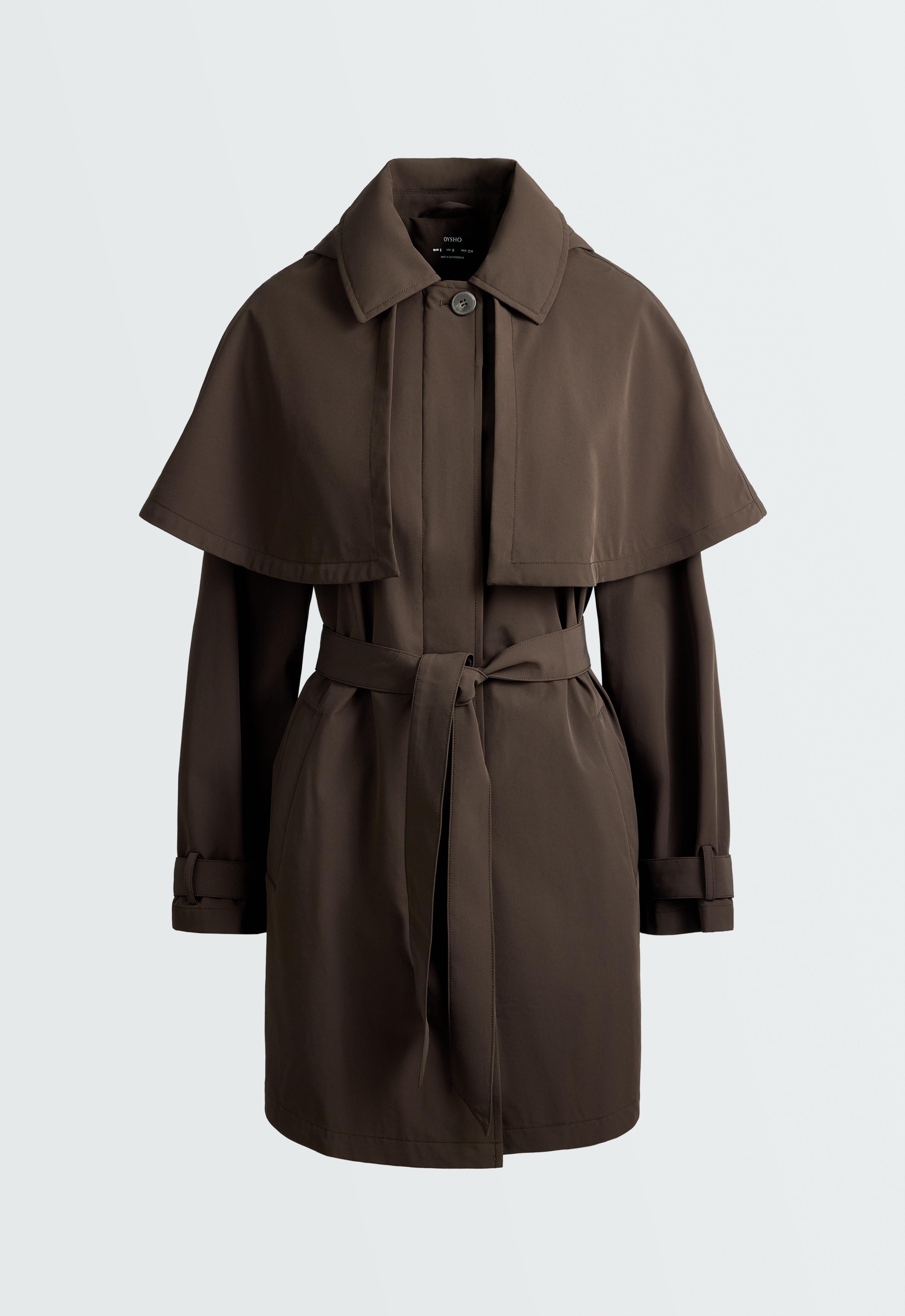 Extra lightweight 10k waterproof long cape jacket — BROWN