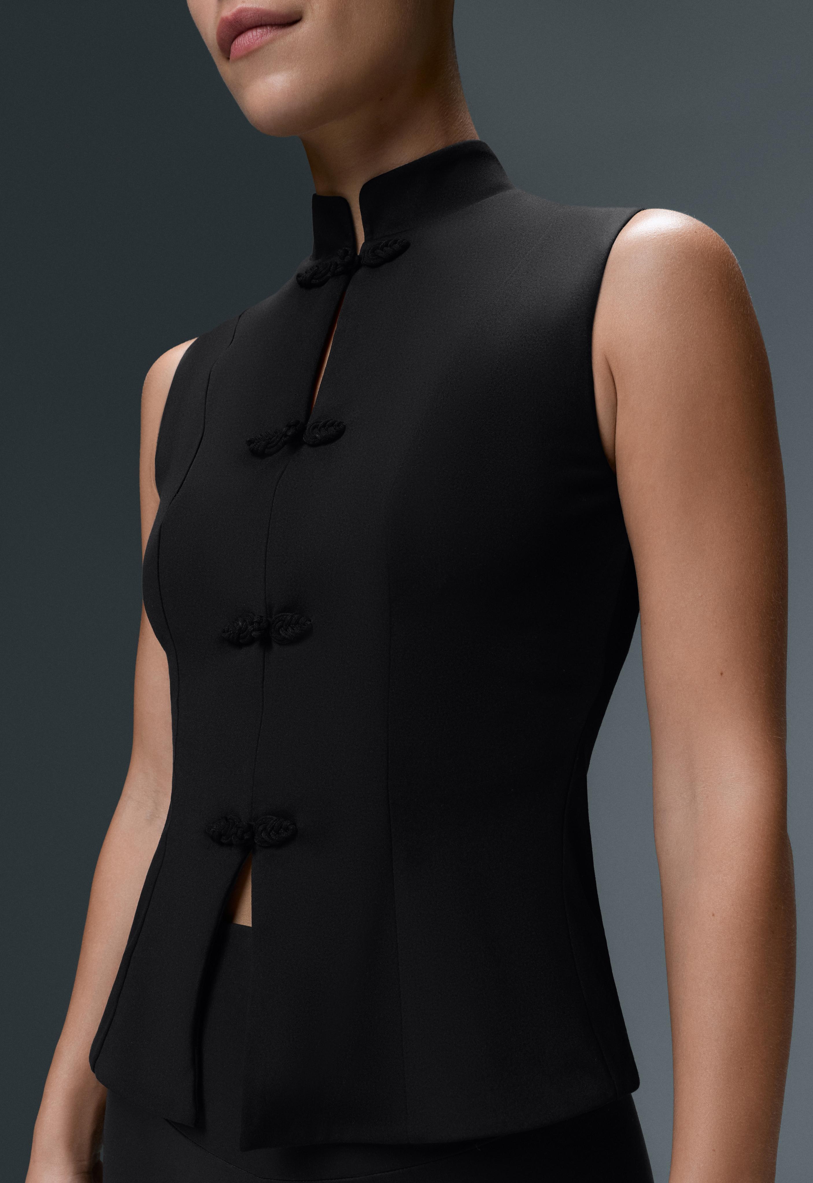 Comfortlux long mandarin collar tank top — BLACK