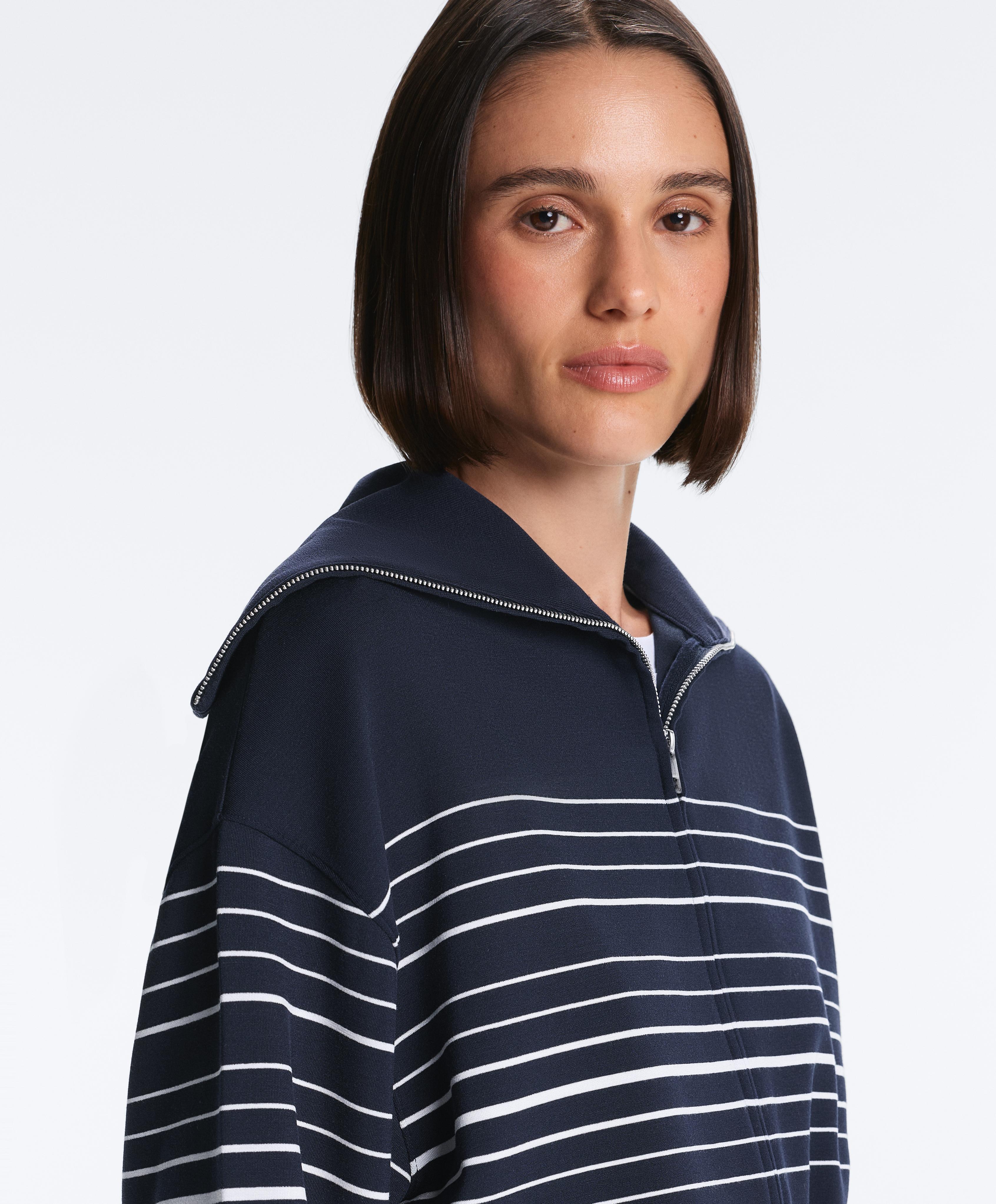 Long sailor stripe jacket with soft-touch modal — NAVY BLUE