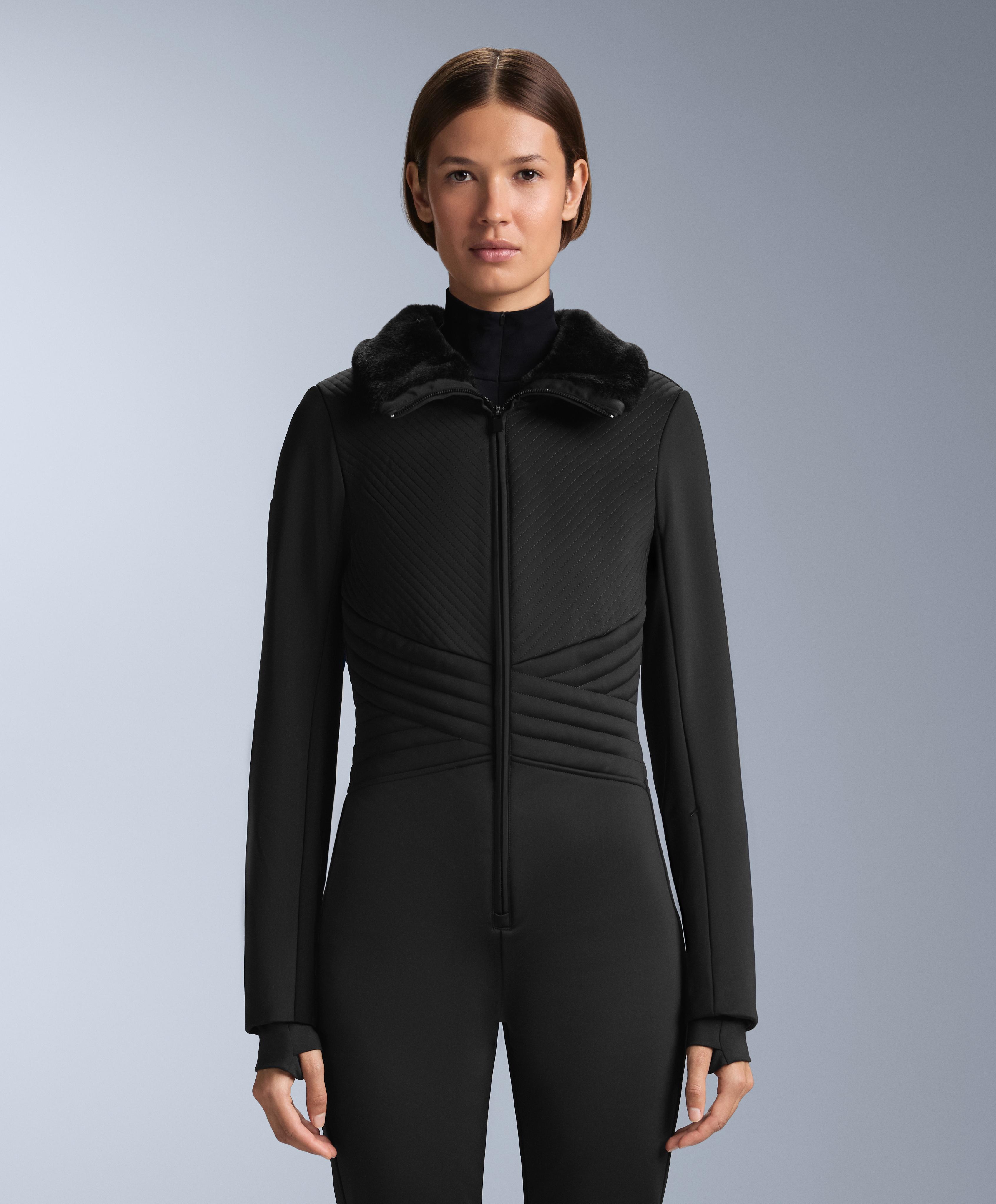 Water-resistant fitted stretch SKI jumpsuit — BLACK