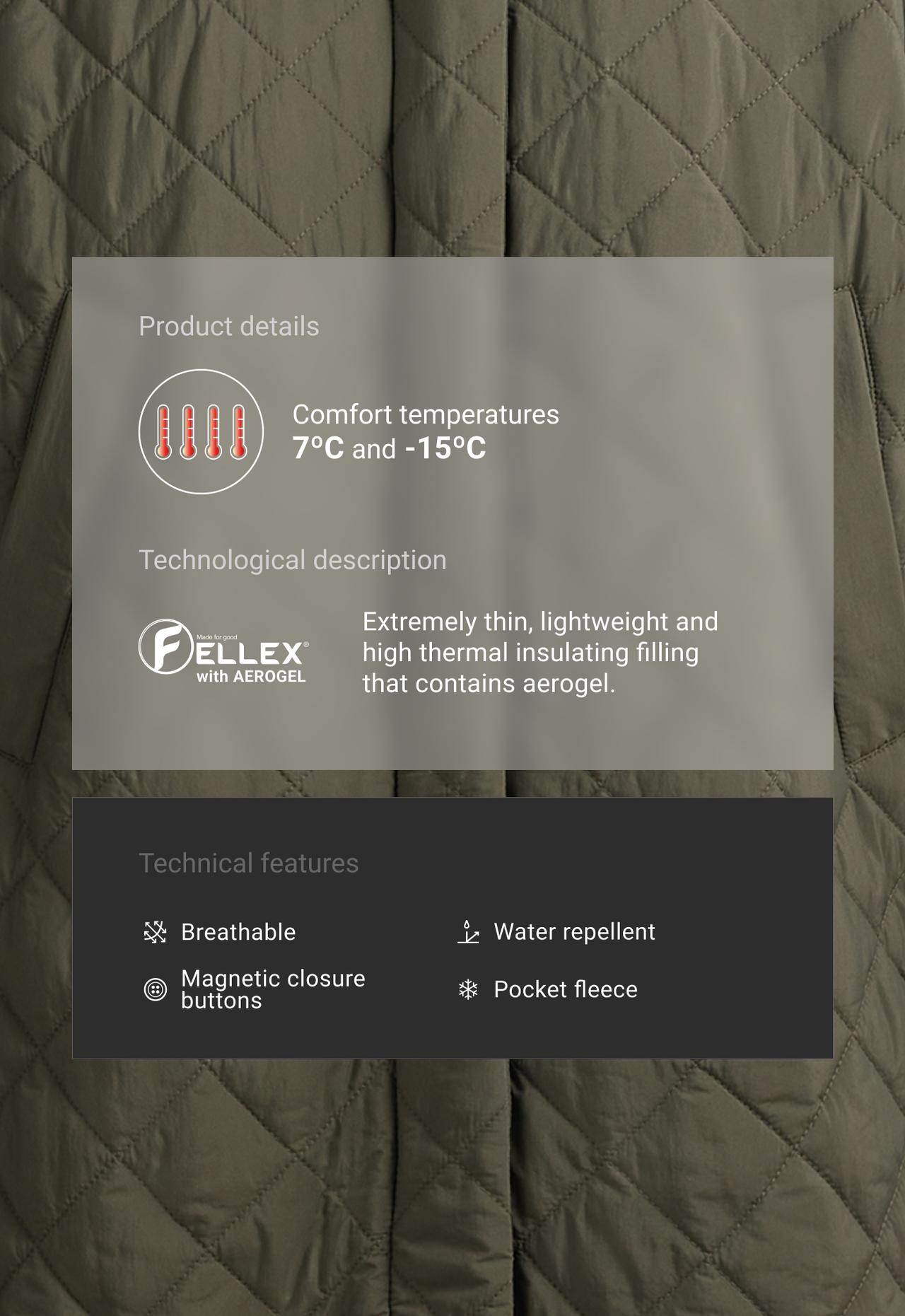 Long padded Fellex® jacket with AEROGEL and contrast collar — KHAKI