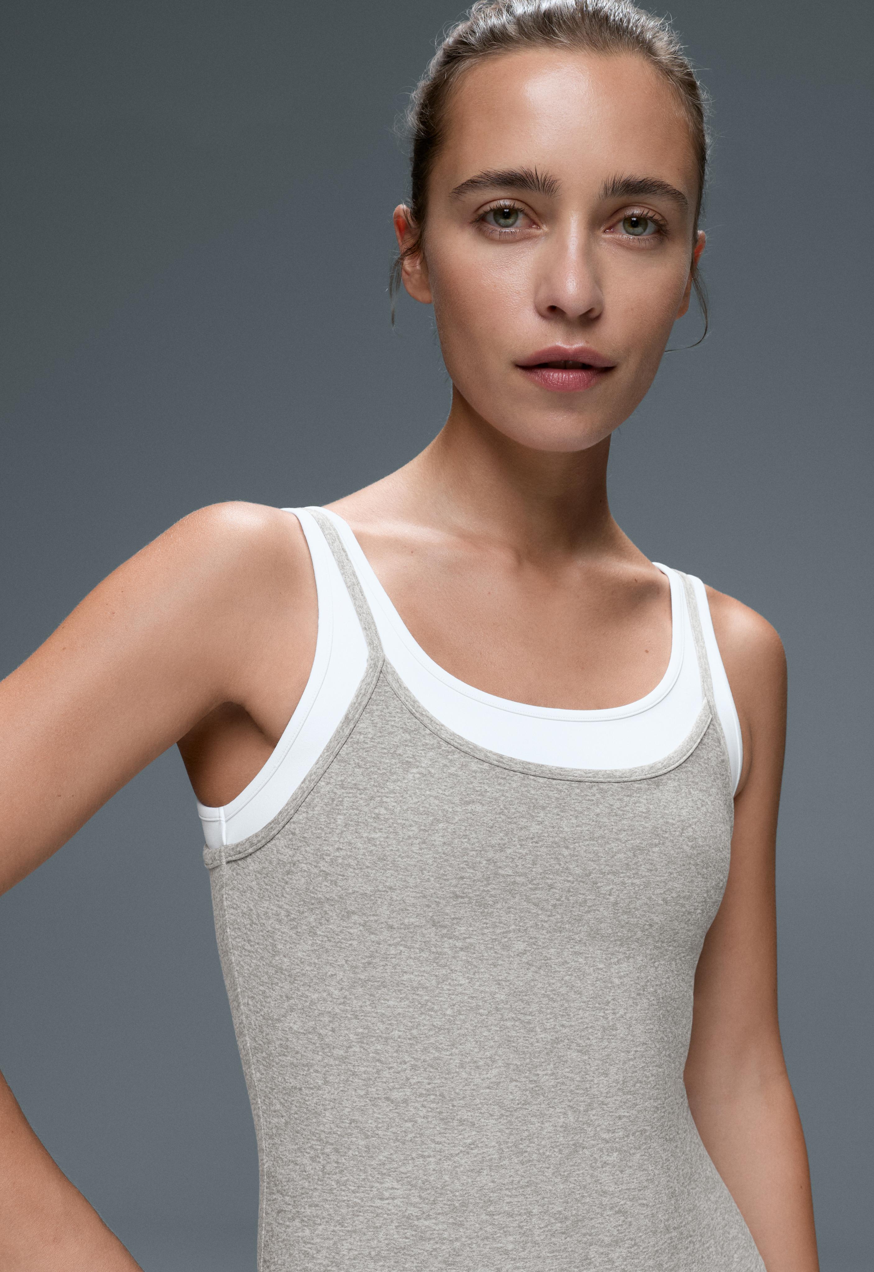 Comfortlux short jumpsuit with heathered overlay Comfortlux short jumpsuit with heathered overlay