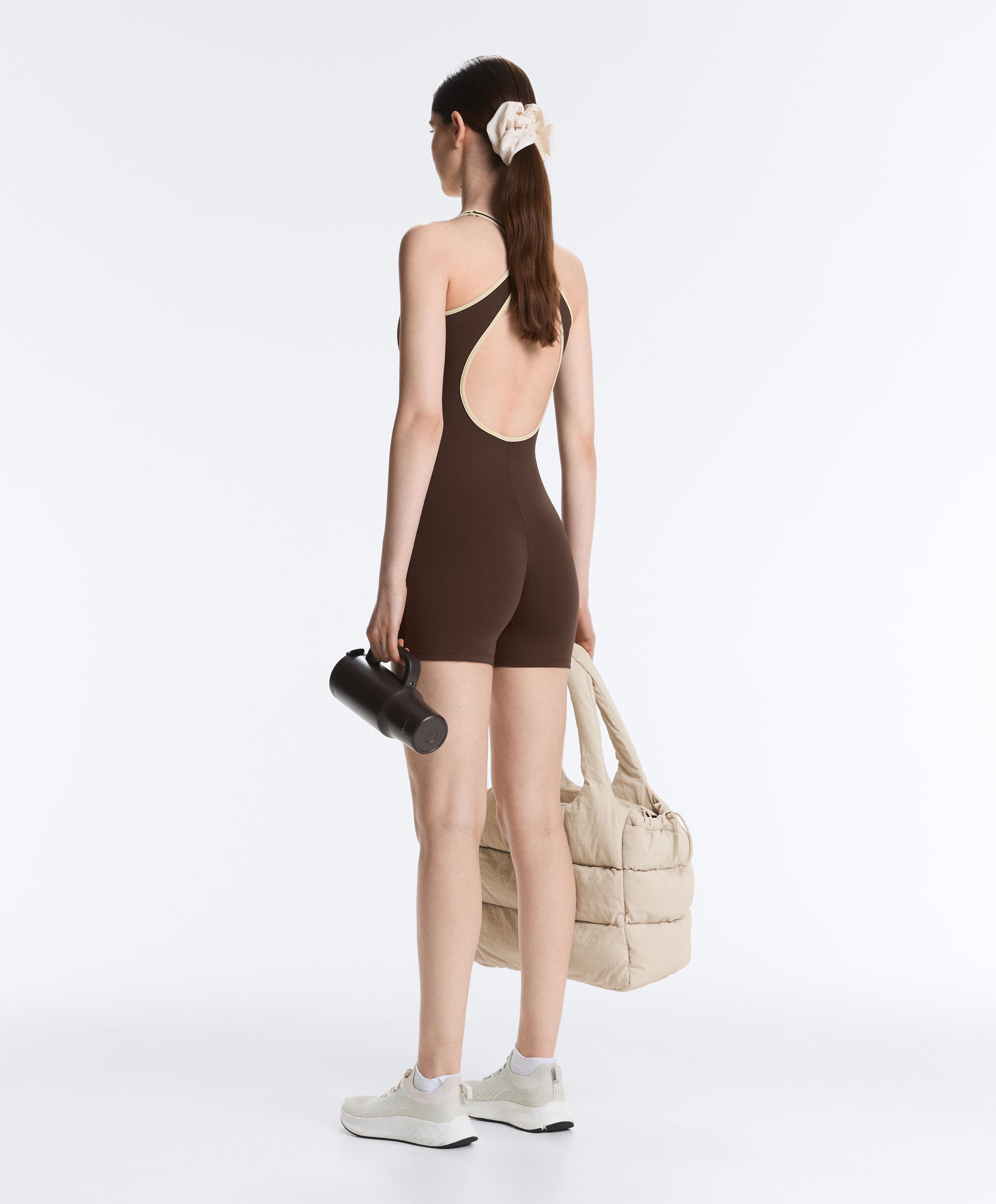 Comfortlux short contrast jumpsuit — BROWN