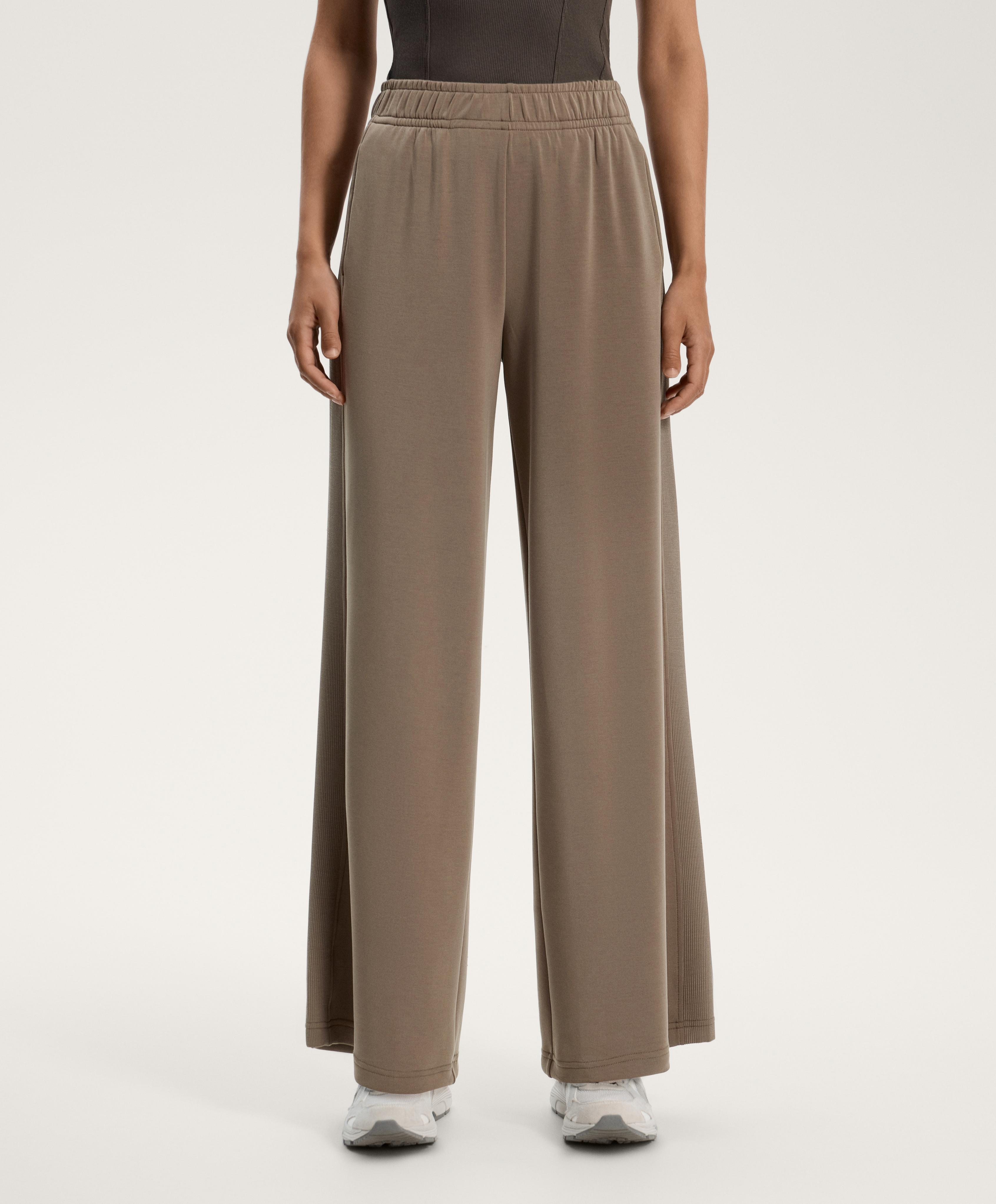 Side rib straight-leg trousers with soft-touch modal