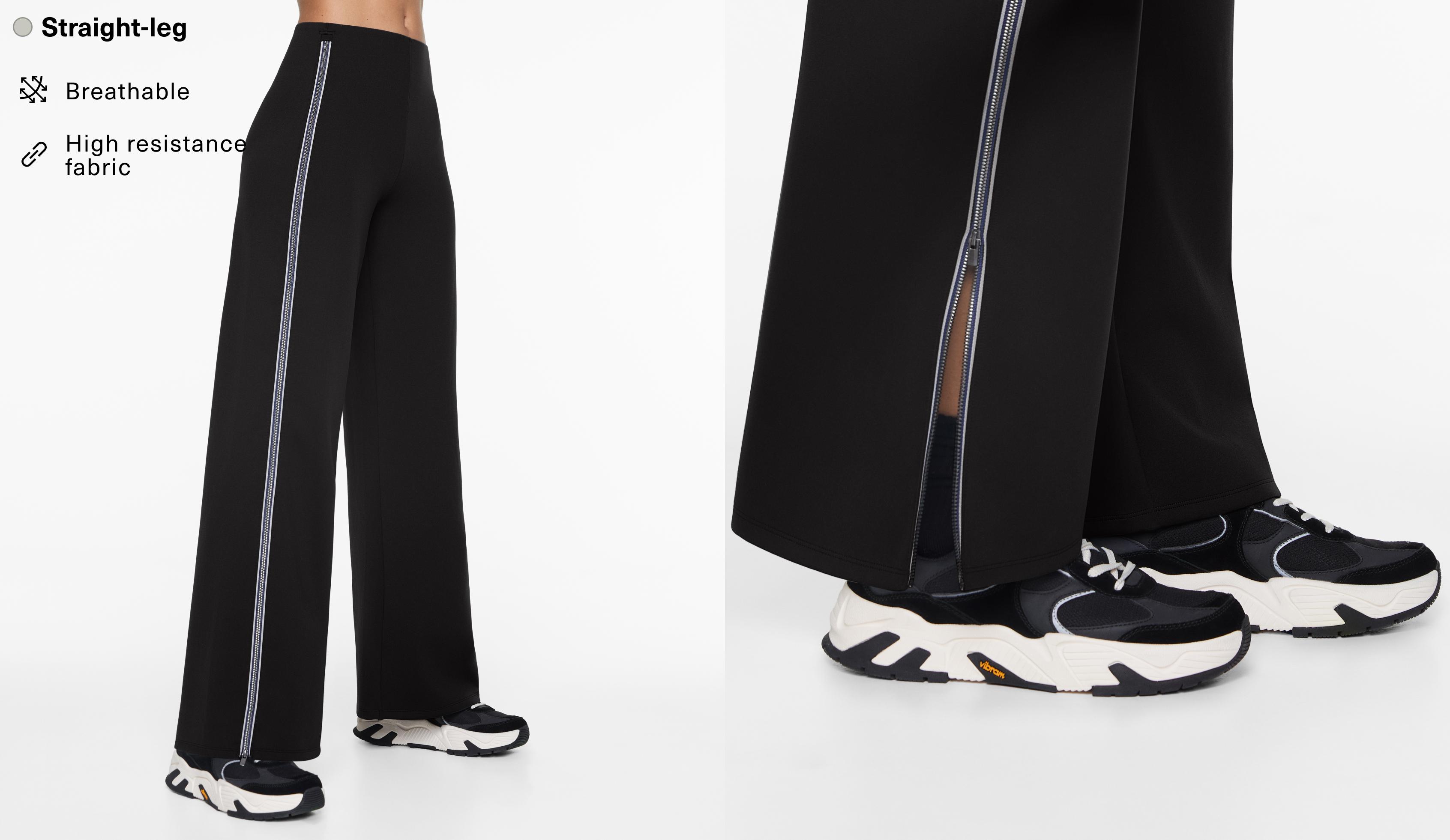 Neoprene-effect straight-leg zip trousers