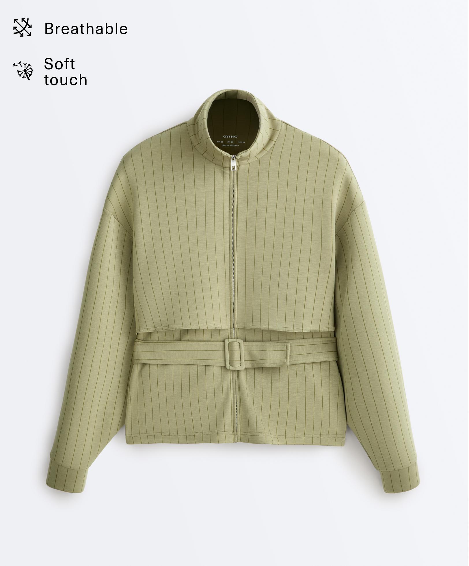 Boxy cape jacket with soft-touch modal pinstripe — YELLOW GREEN