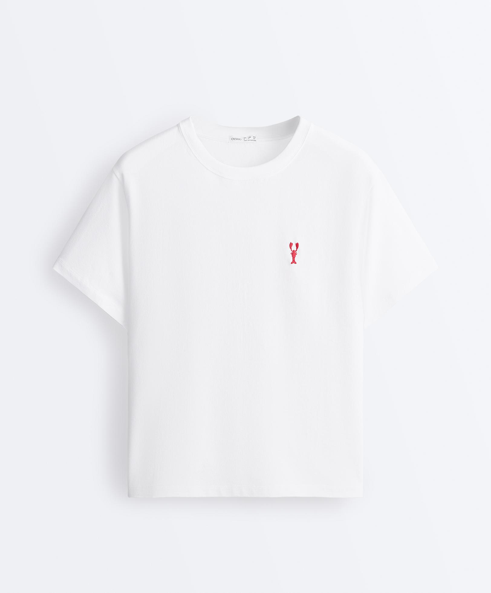 Boxy short-sleeved embroidered cotton blend T-shirt — WHITE