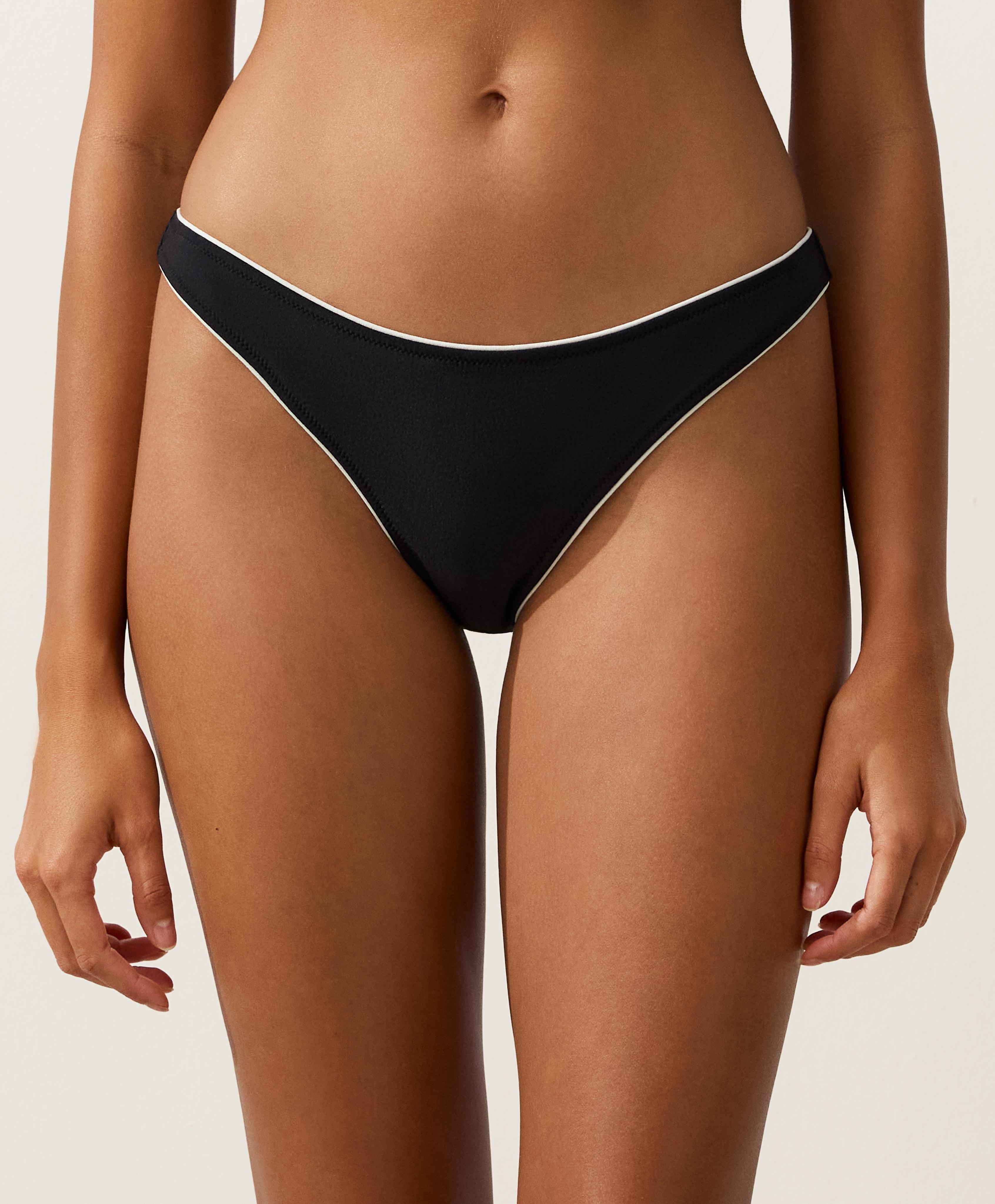 U-cut piping medium-coverage bikini briefs — BLACK
