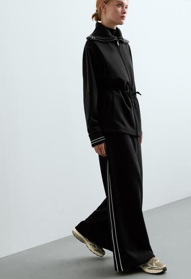 Long jacket with modal brushed piping — BLACK 6
