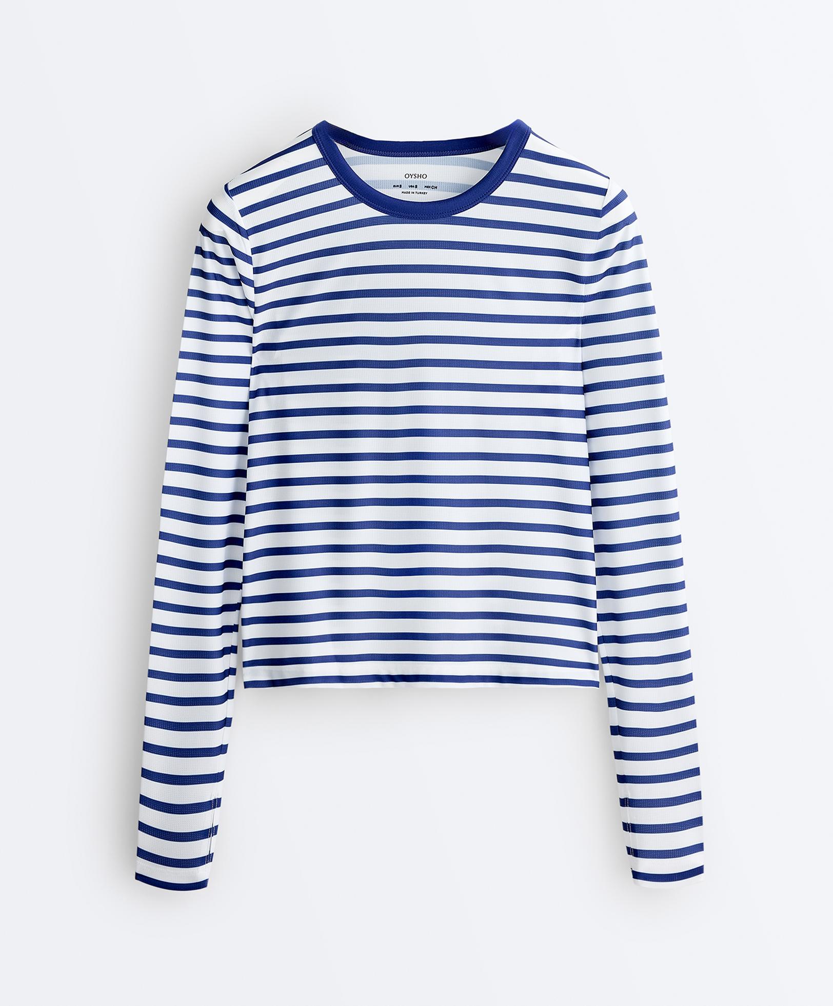 Striped long-sleeved technical T-shirt — ELECTRIC BLUE