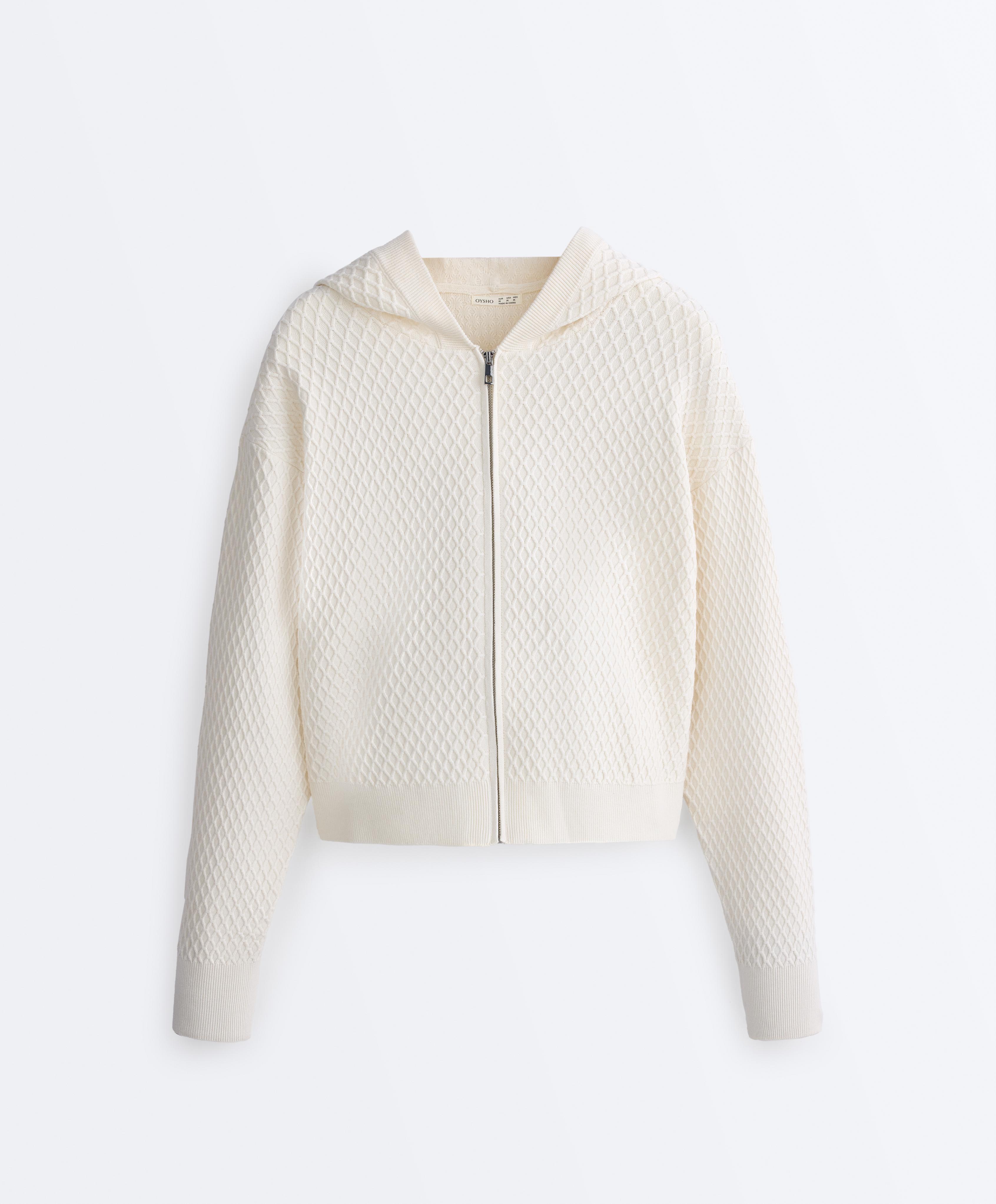 Structured knit hooded jacket — PALE ECRU