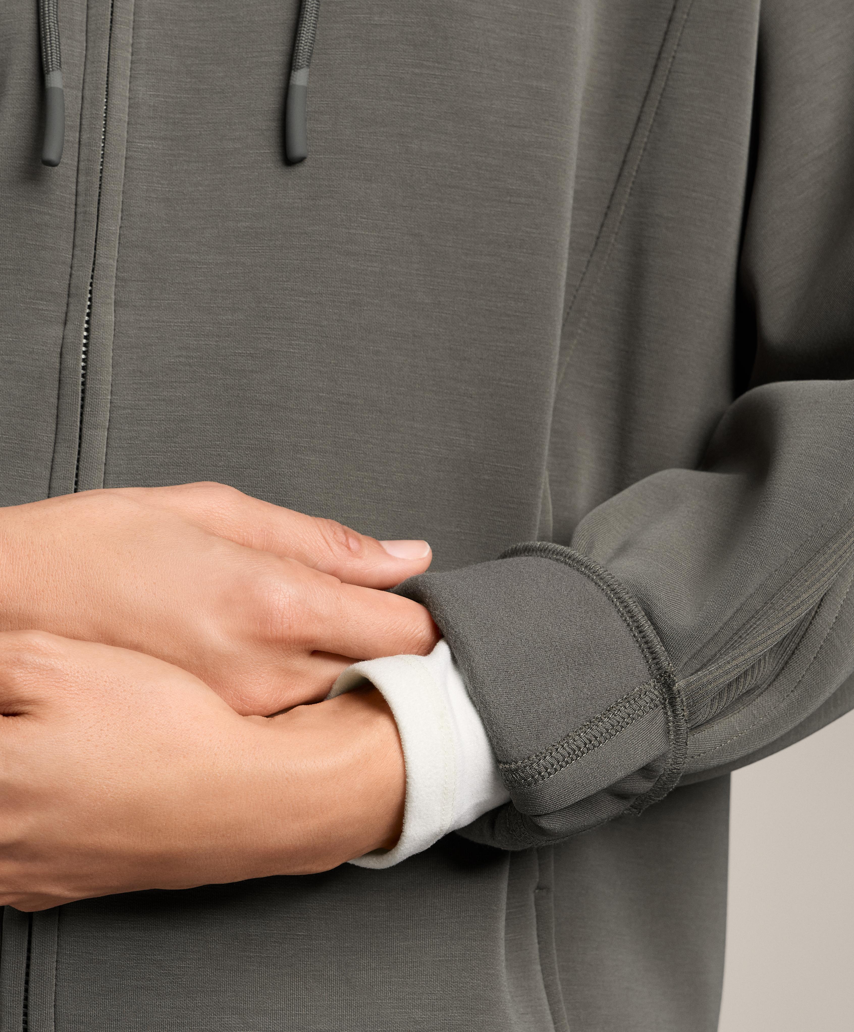 Hooded jacket with Rib details with Brushed modal — CHARCOAL GREY