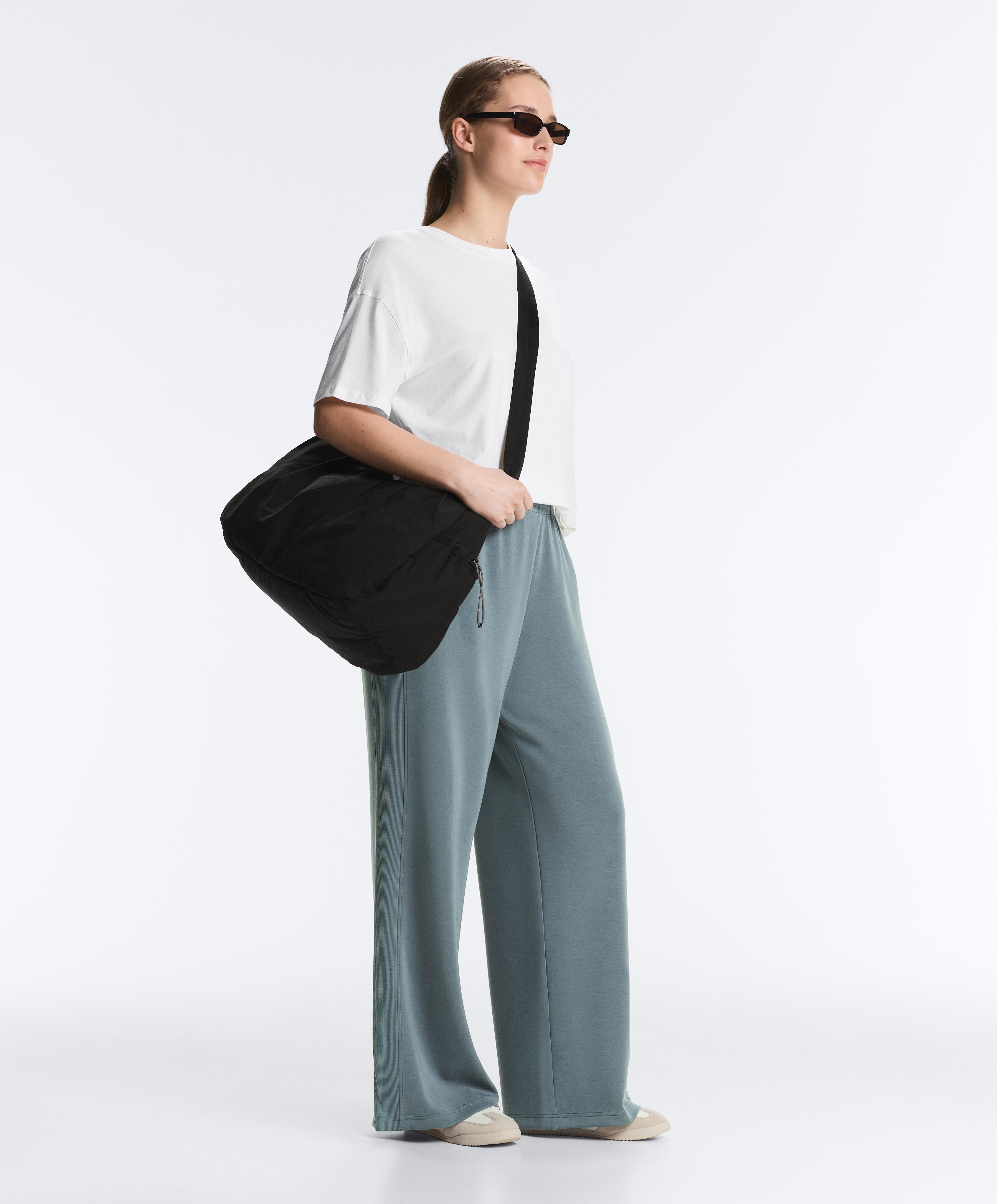 Side rib straight-leg trousers with soft-touch modal — DARK GREY-BLUE