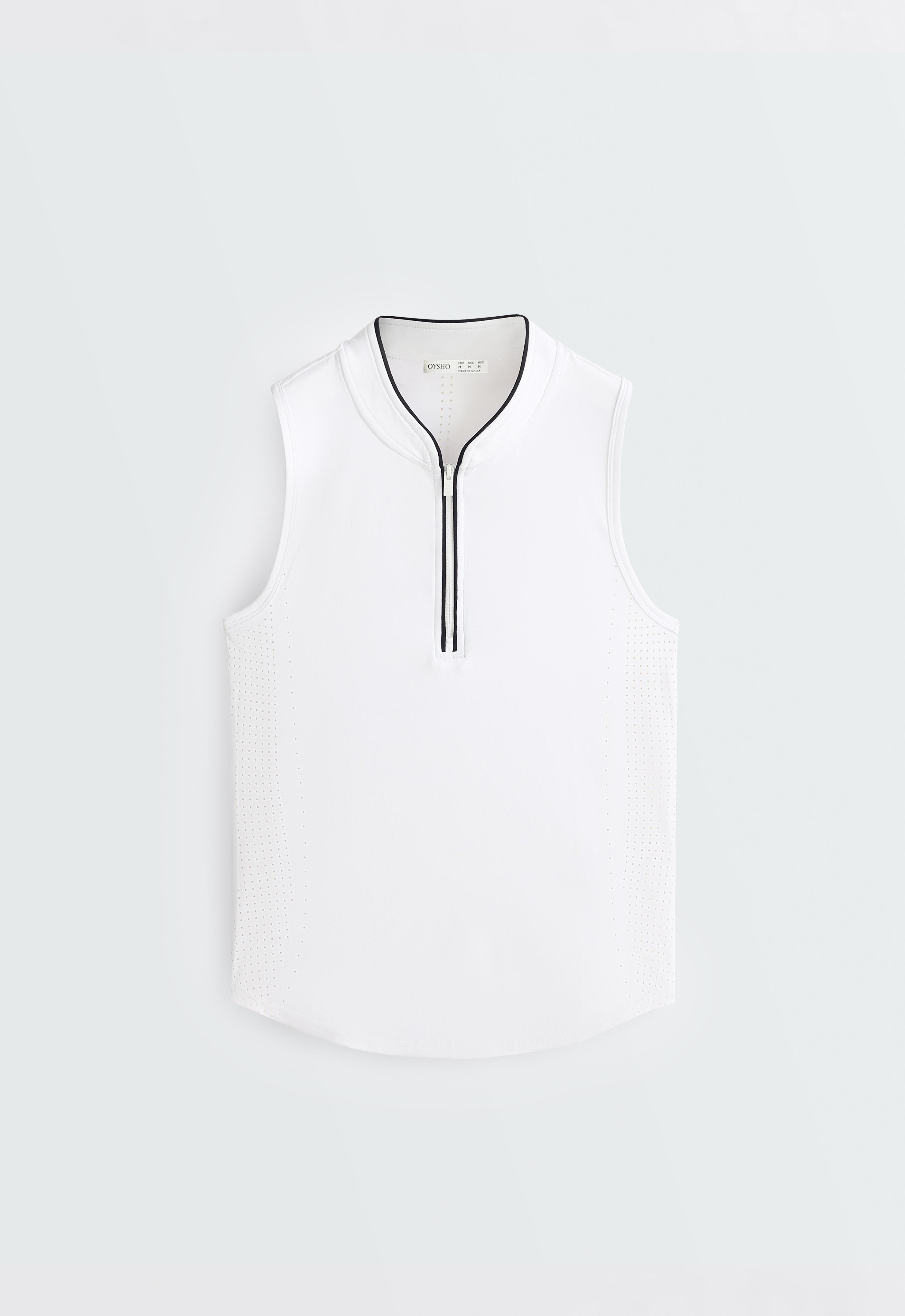 Technical sleeveless T-shirt with half zip