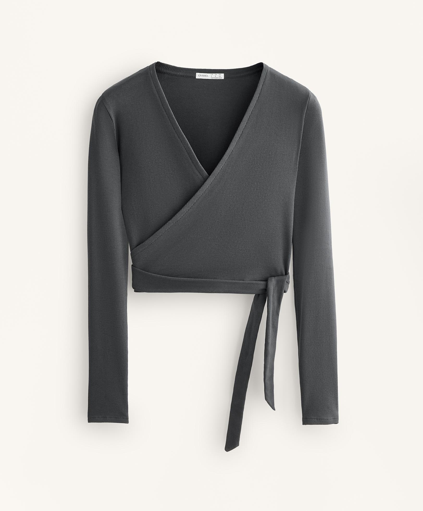 Rib cotton blend wrap T-shirt — ASPHALT