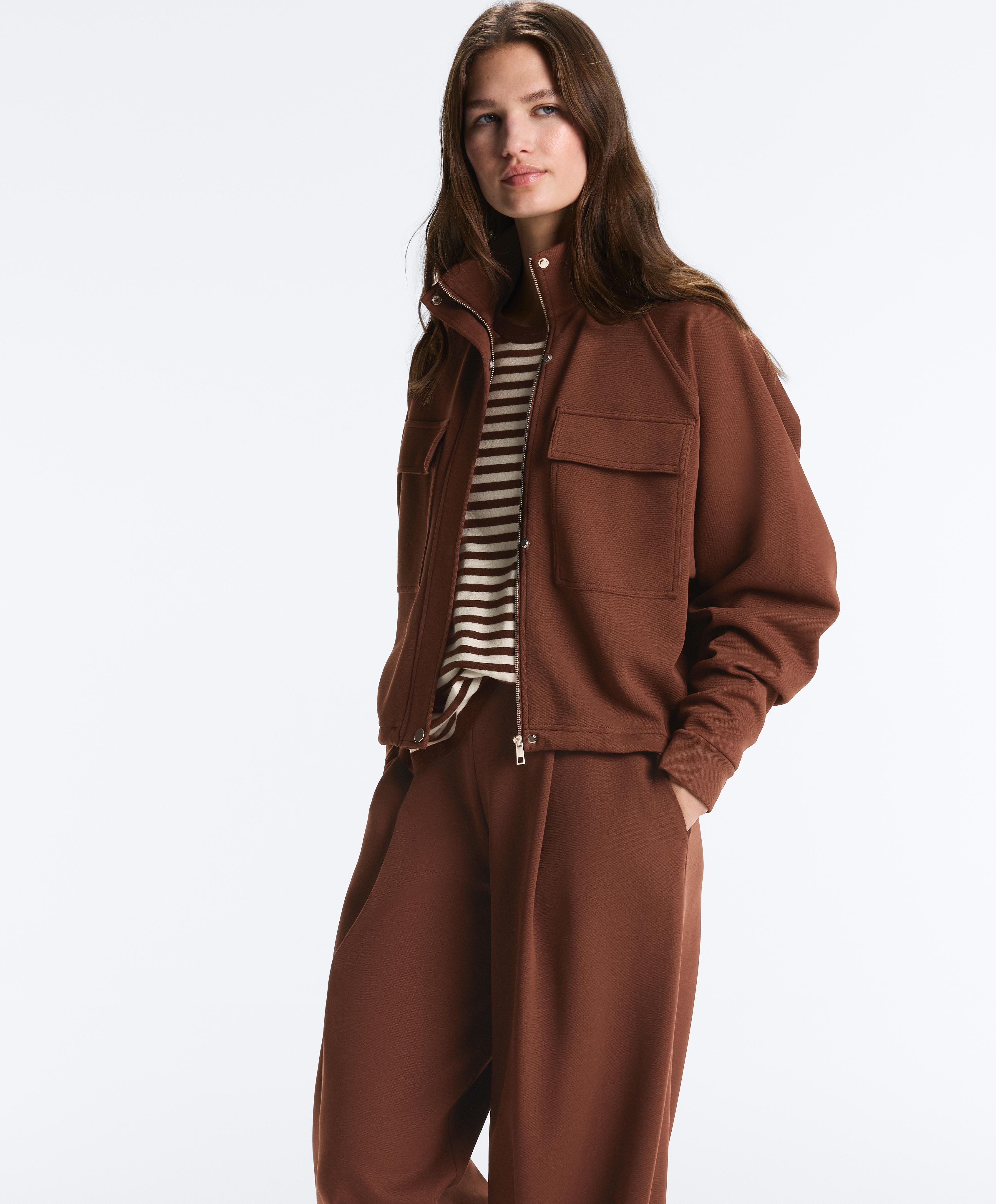 Cotton piqué pocket jacket — COFFEE