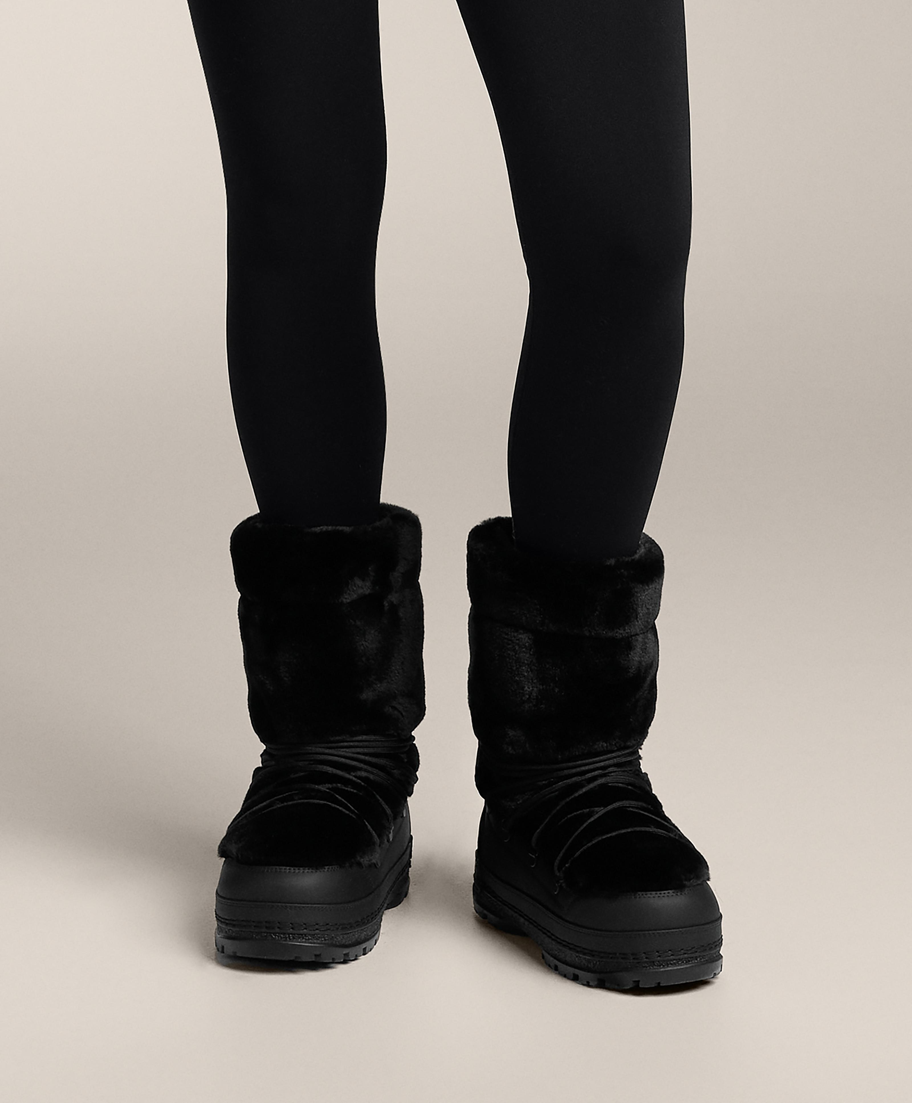 Lace-up technical faux fur boots — BLACK