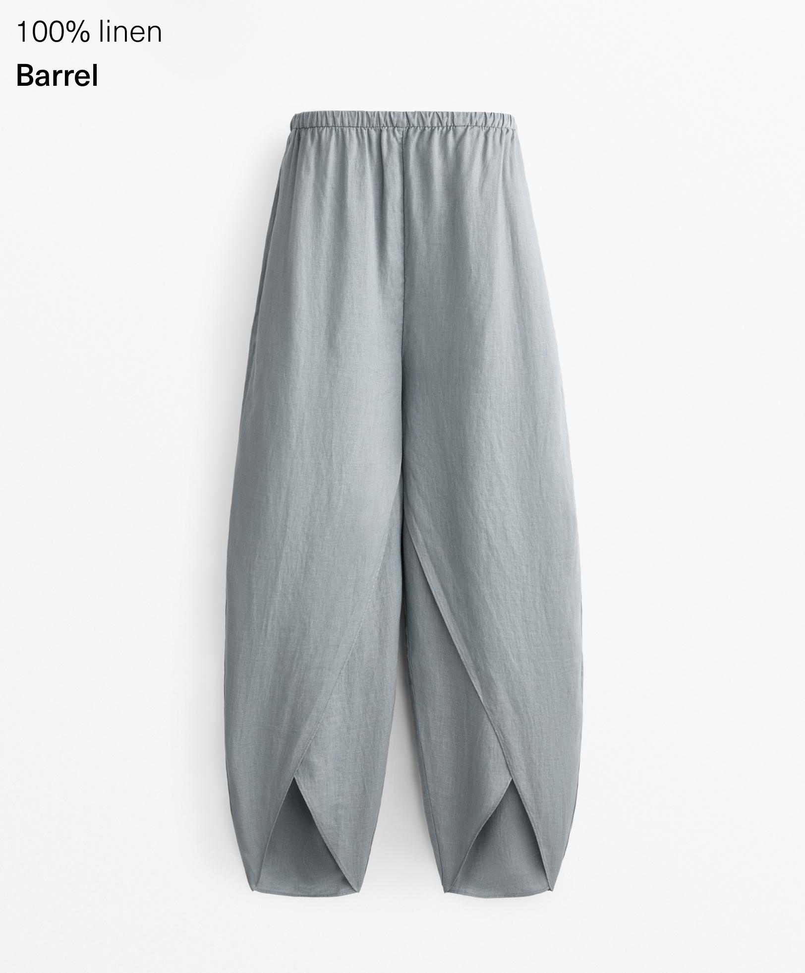 Pantalone barrel sa kružnim šlicevima od 100% lana
