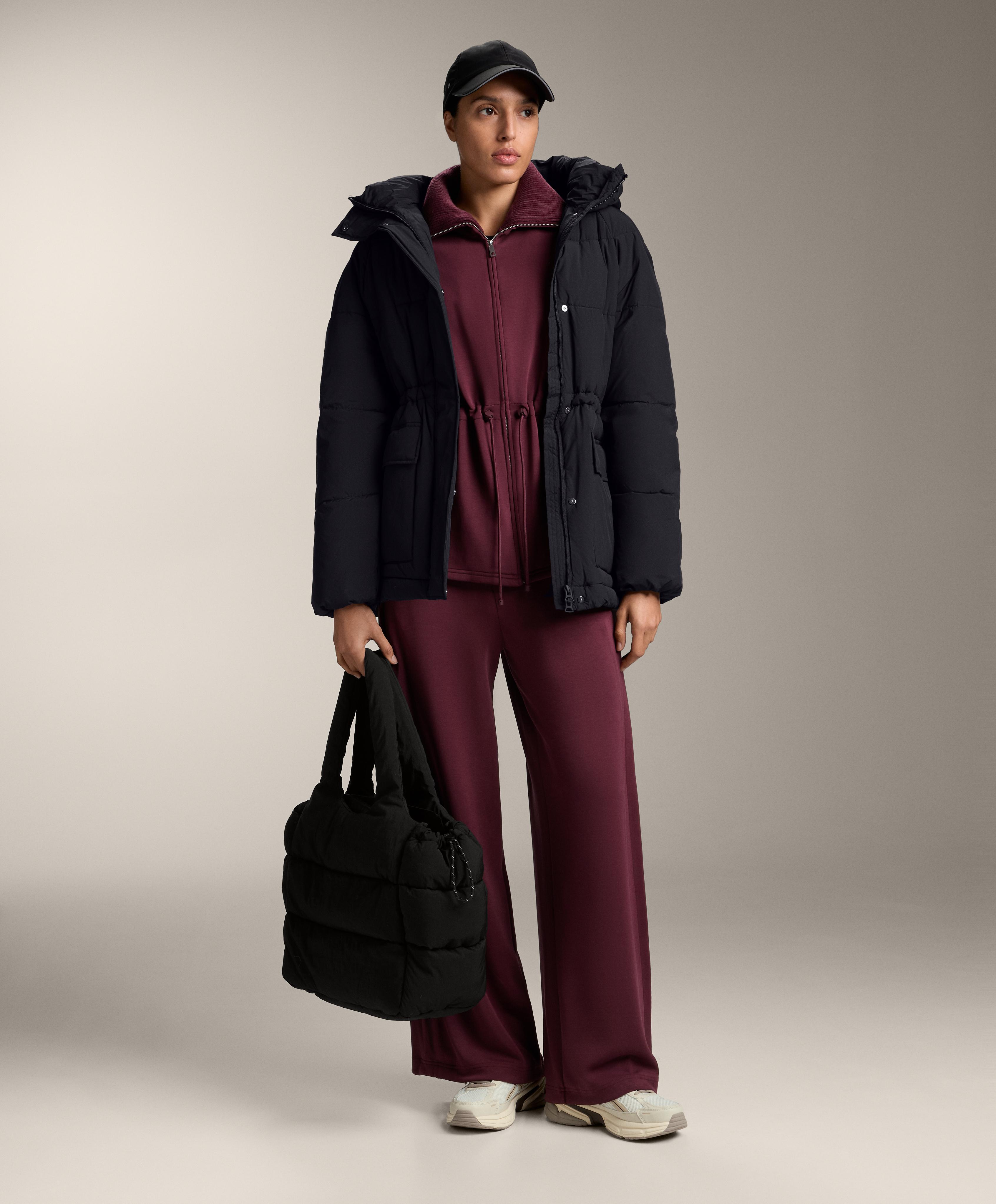 Adjustable waist knit collar jacket with brushed modal — MAROON