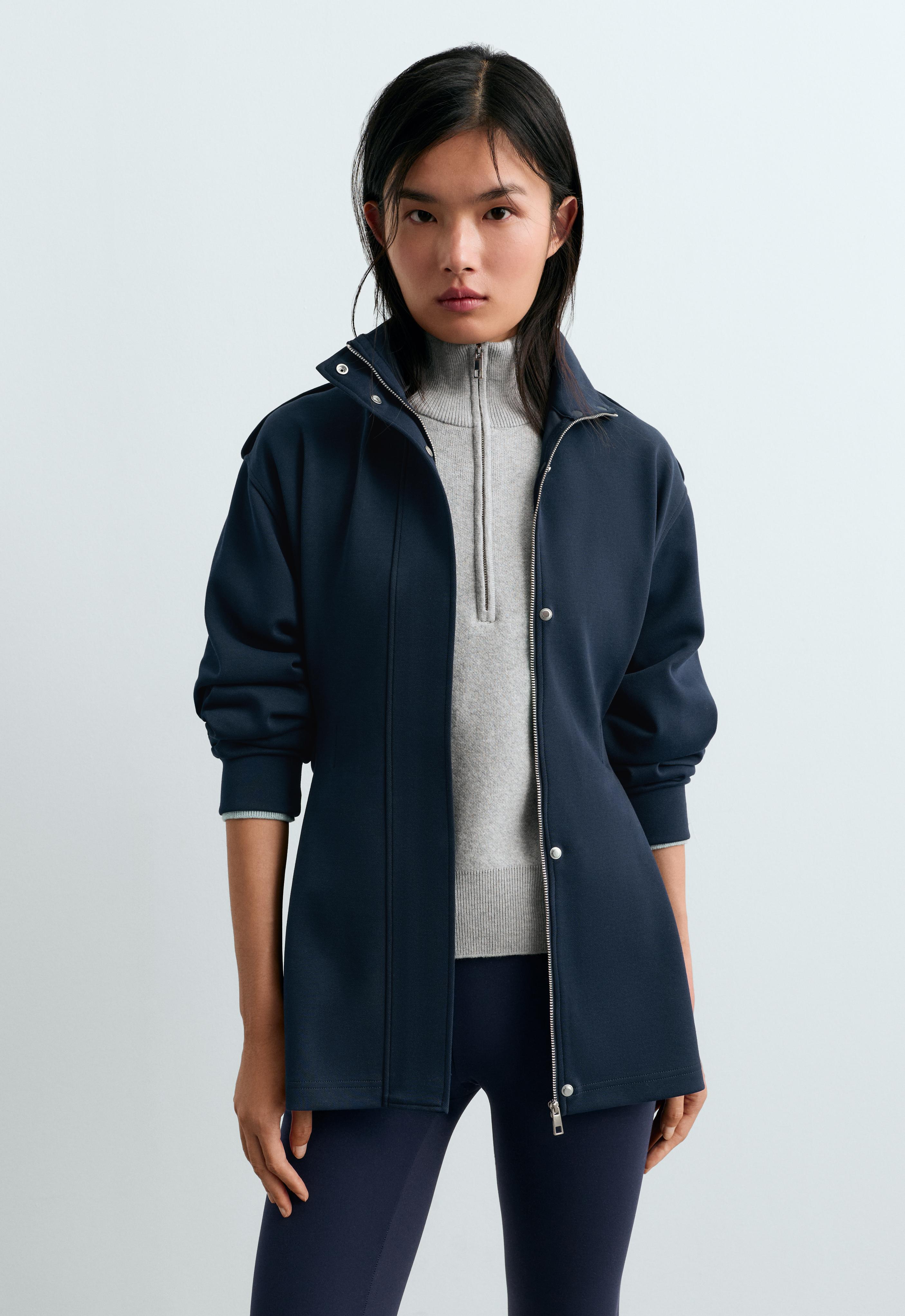 Long utility jacket with cotton — NAVY BLUE