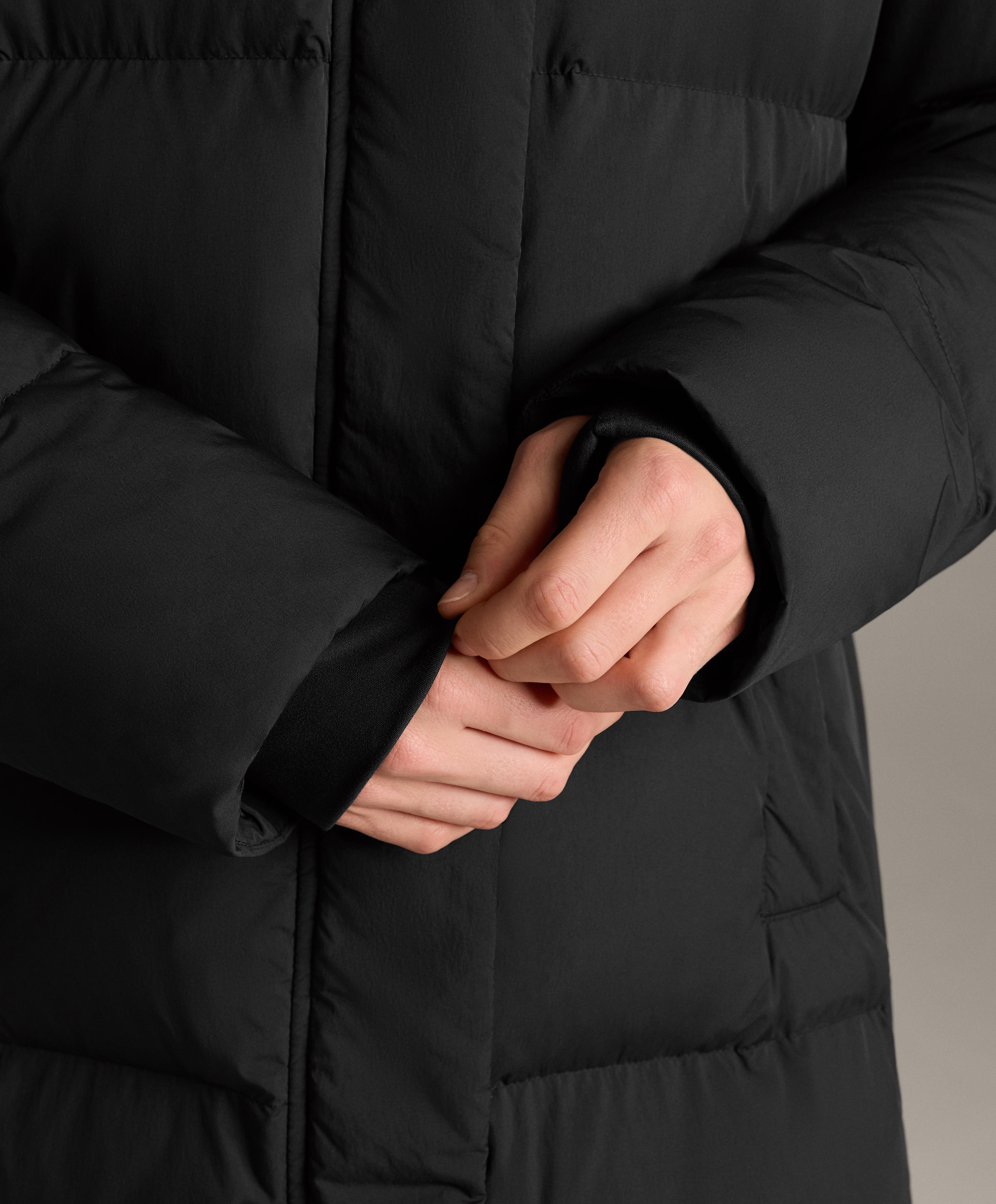 Long 100% down padded jacket — BLACK