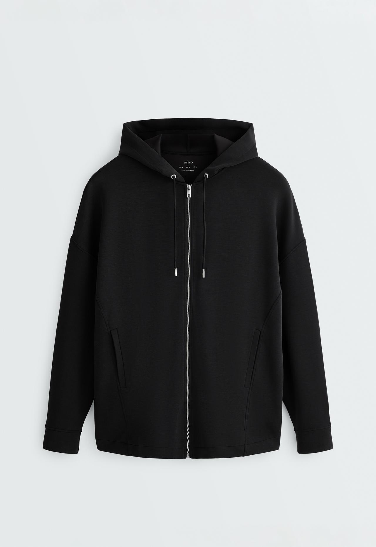Long soft touch jacket with modal — BLACK