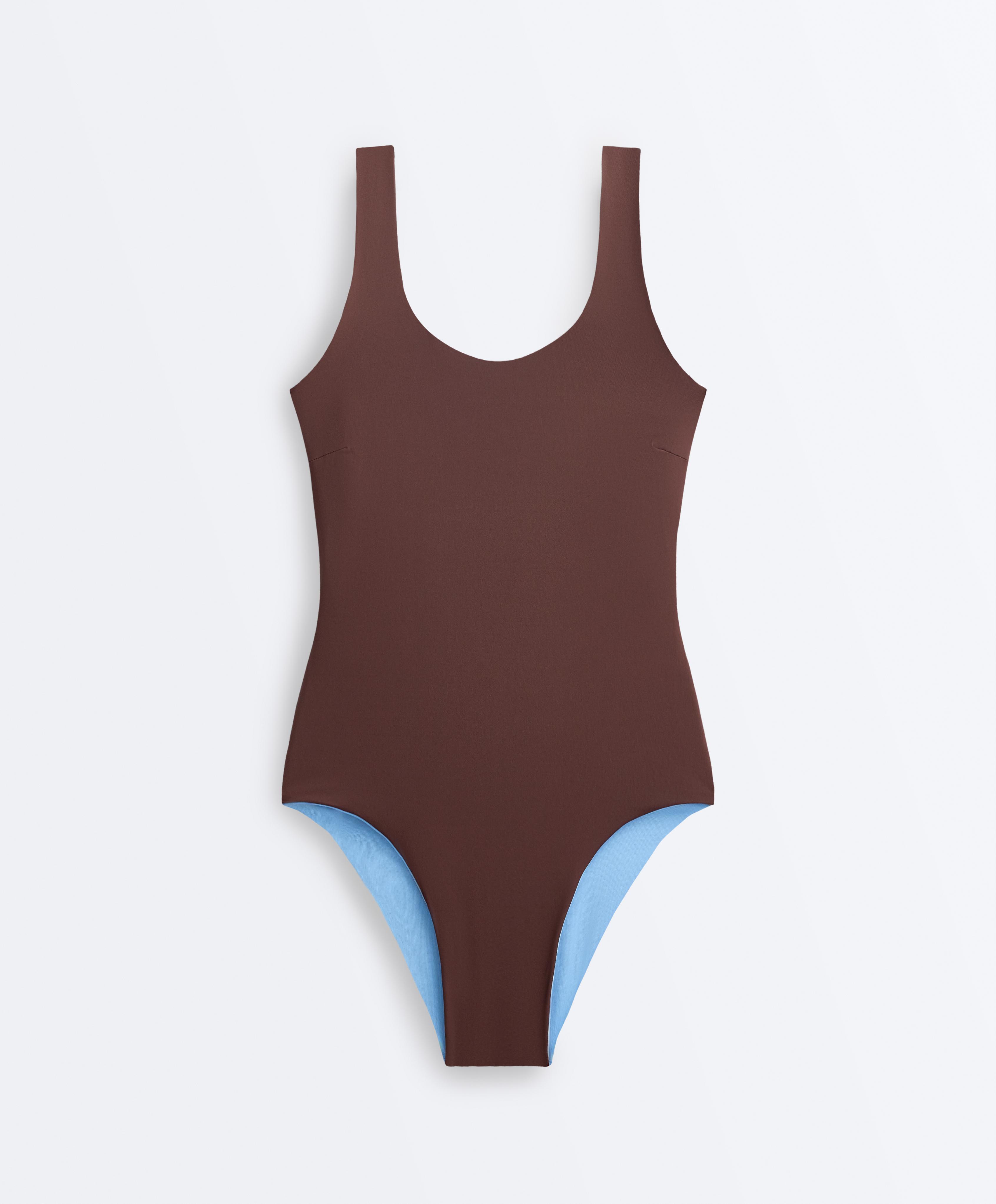 Reversible round neck swimsuit — CHOCOLATE