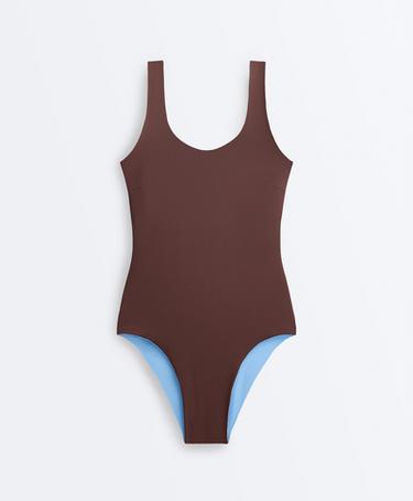 Reversible round neck swimsuit — CHOCOLATE 9