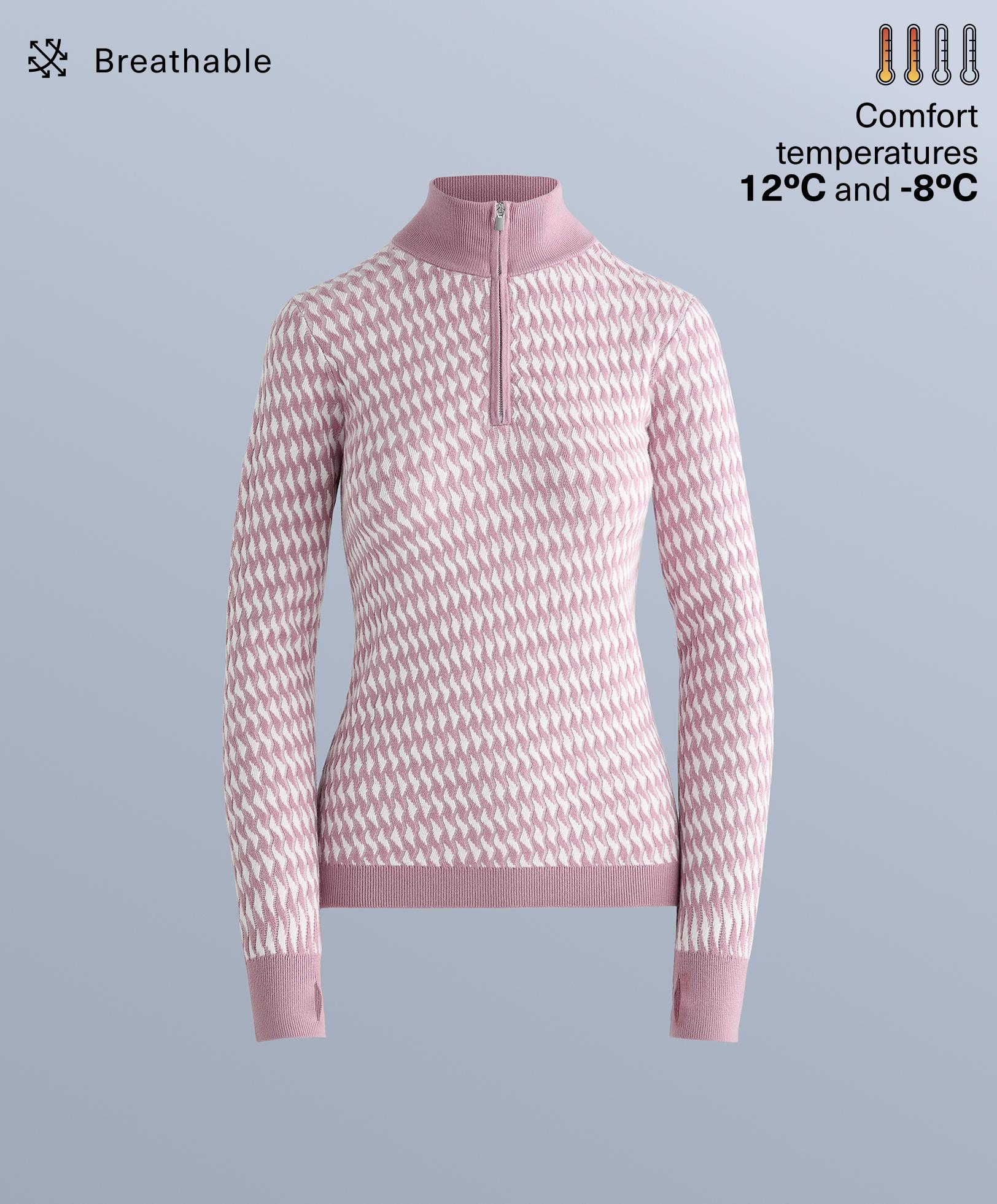Geometric jacquard knit thermal base layer top — PINK-MAUVE