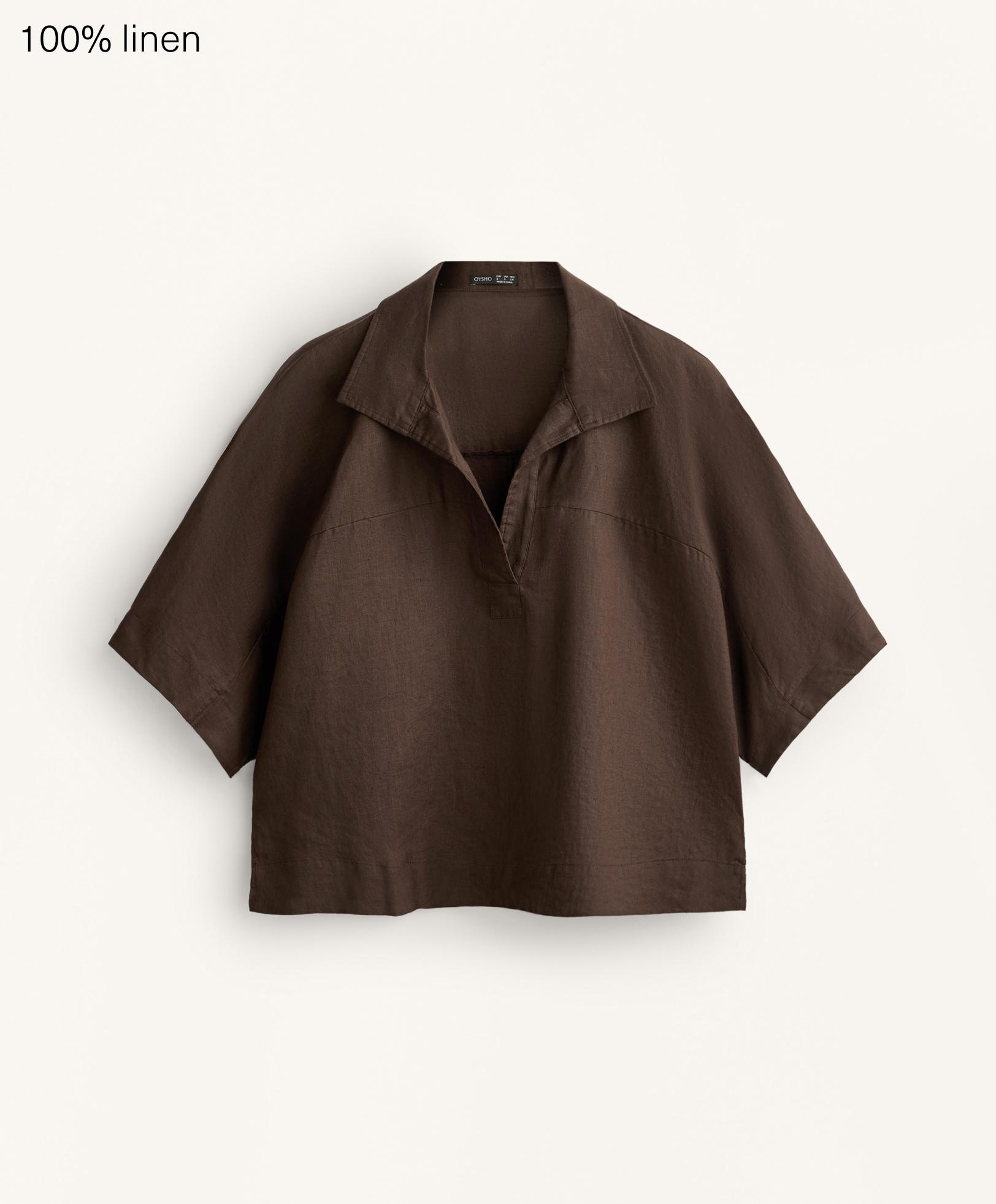 Oversize short-sleeved 100% linen shirt