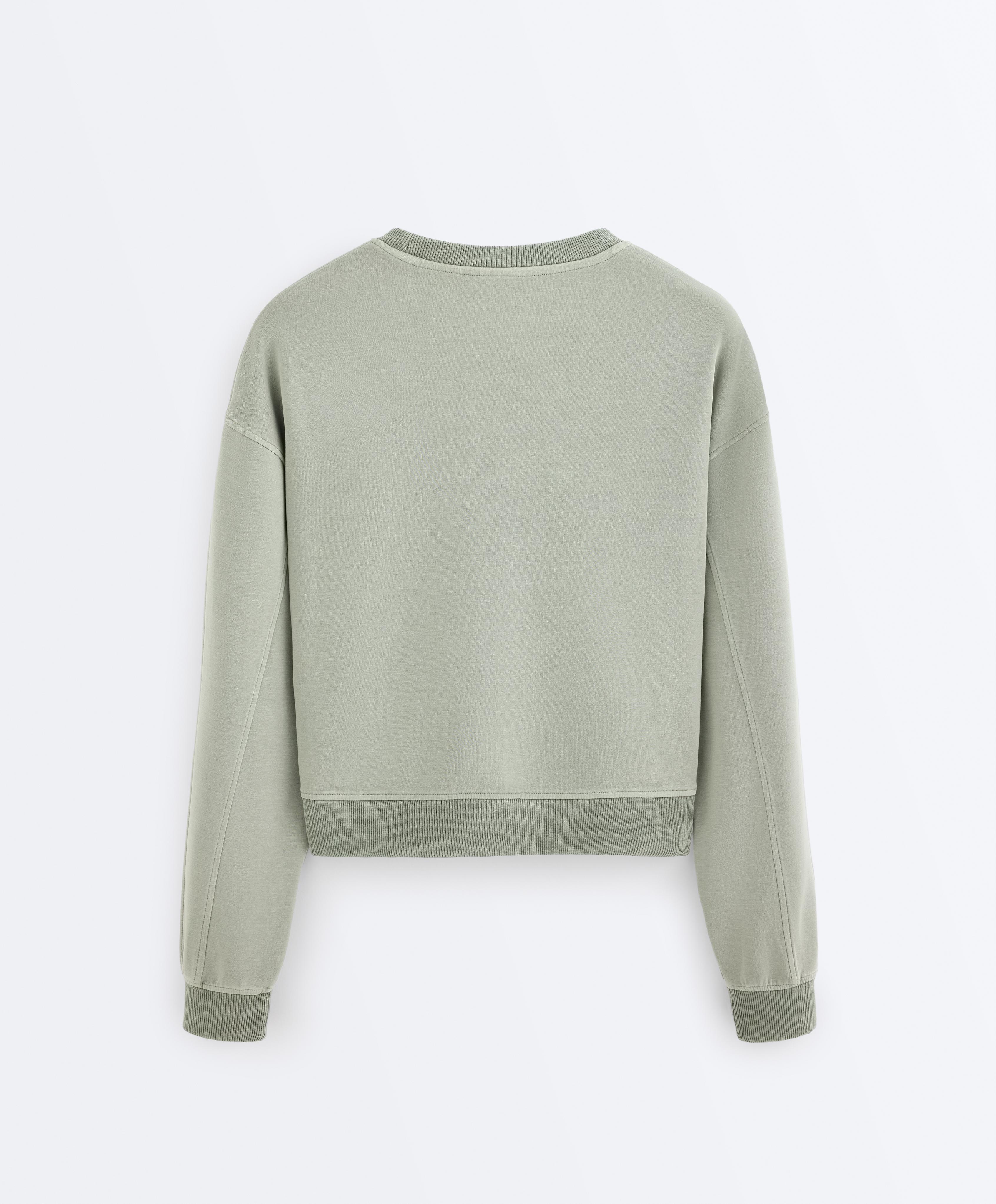 Soft-touch round neck sweatshirt with modal — WASHED GREEN