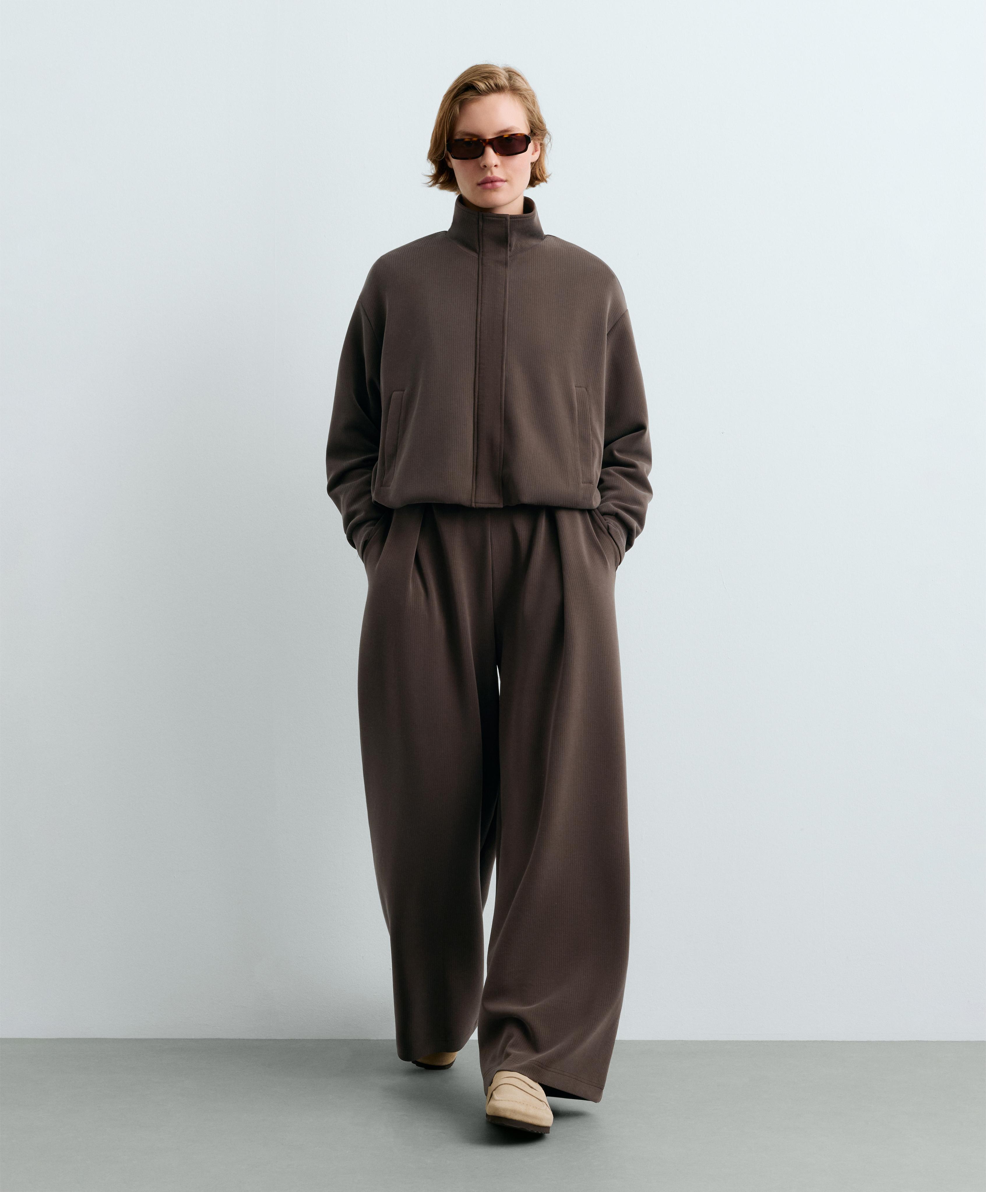 Striped jacket with modal — BROWN