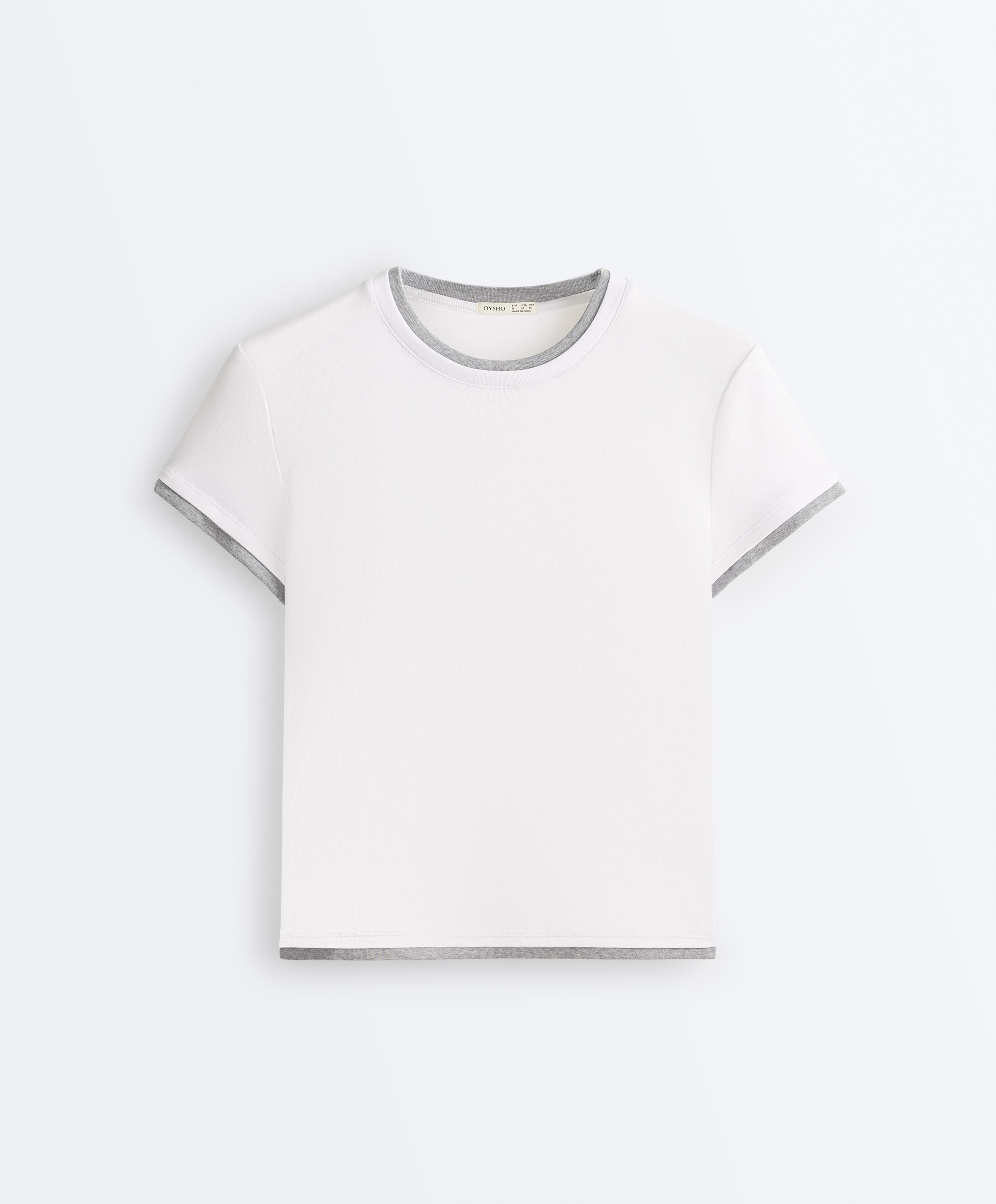 Cotton blend double rib effect short sleeve T-shirt