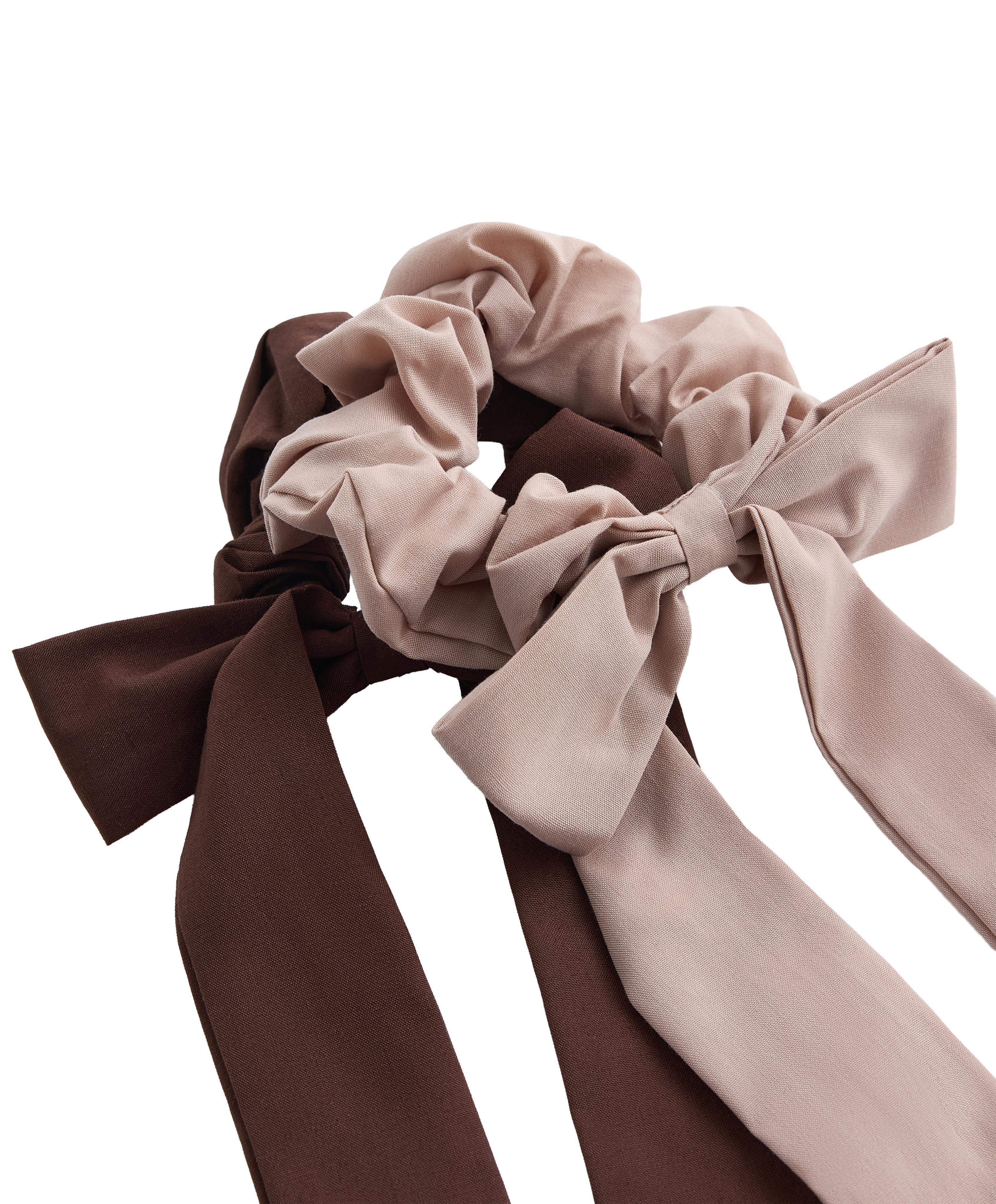 2 long bow hair scrunchies — TAN