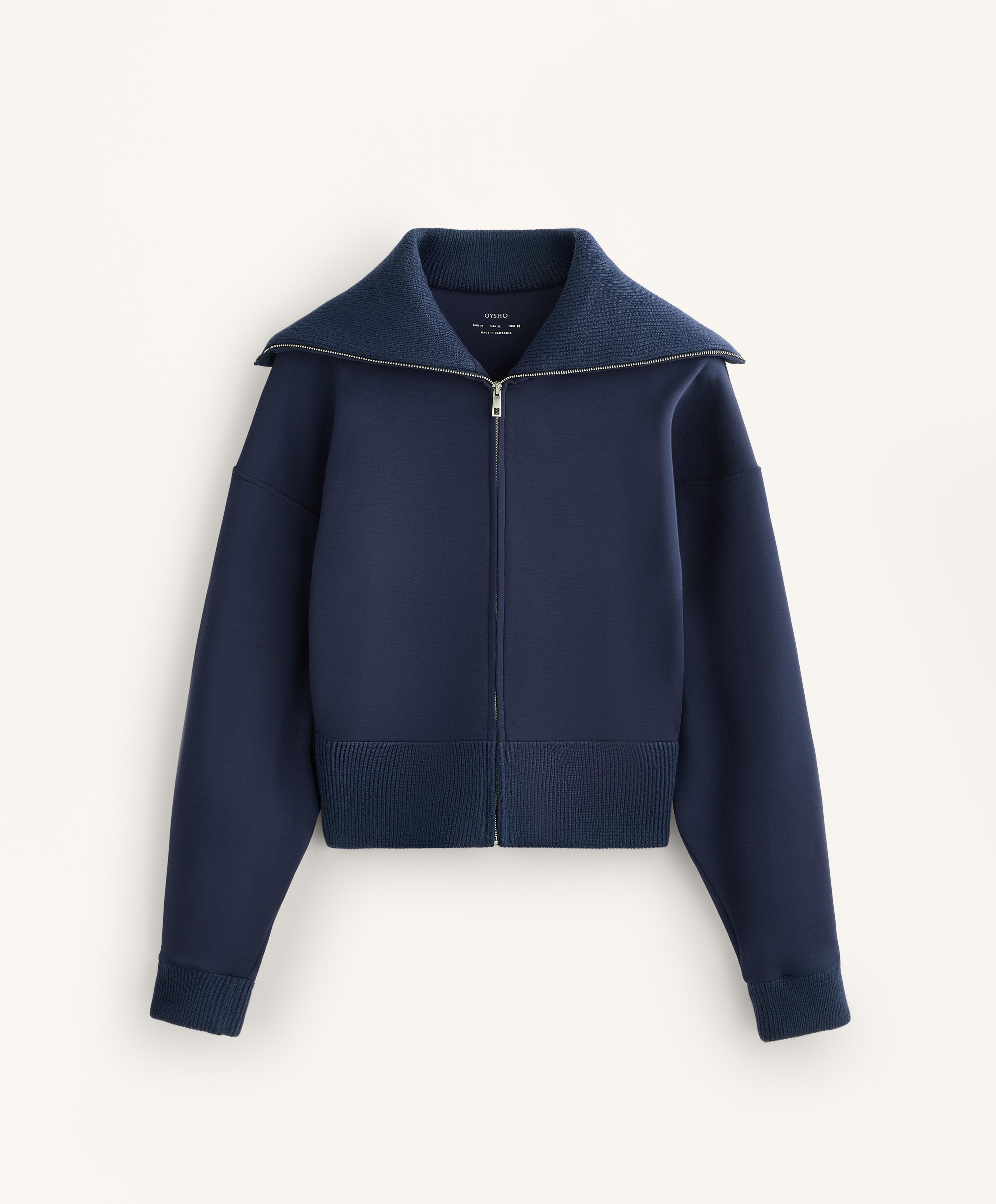 Jacket with fitted waist and ribbed knit collar with modal - Sale
