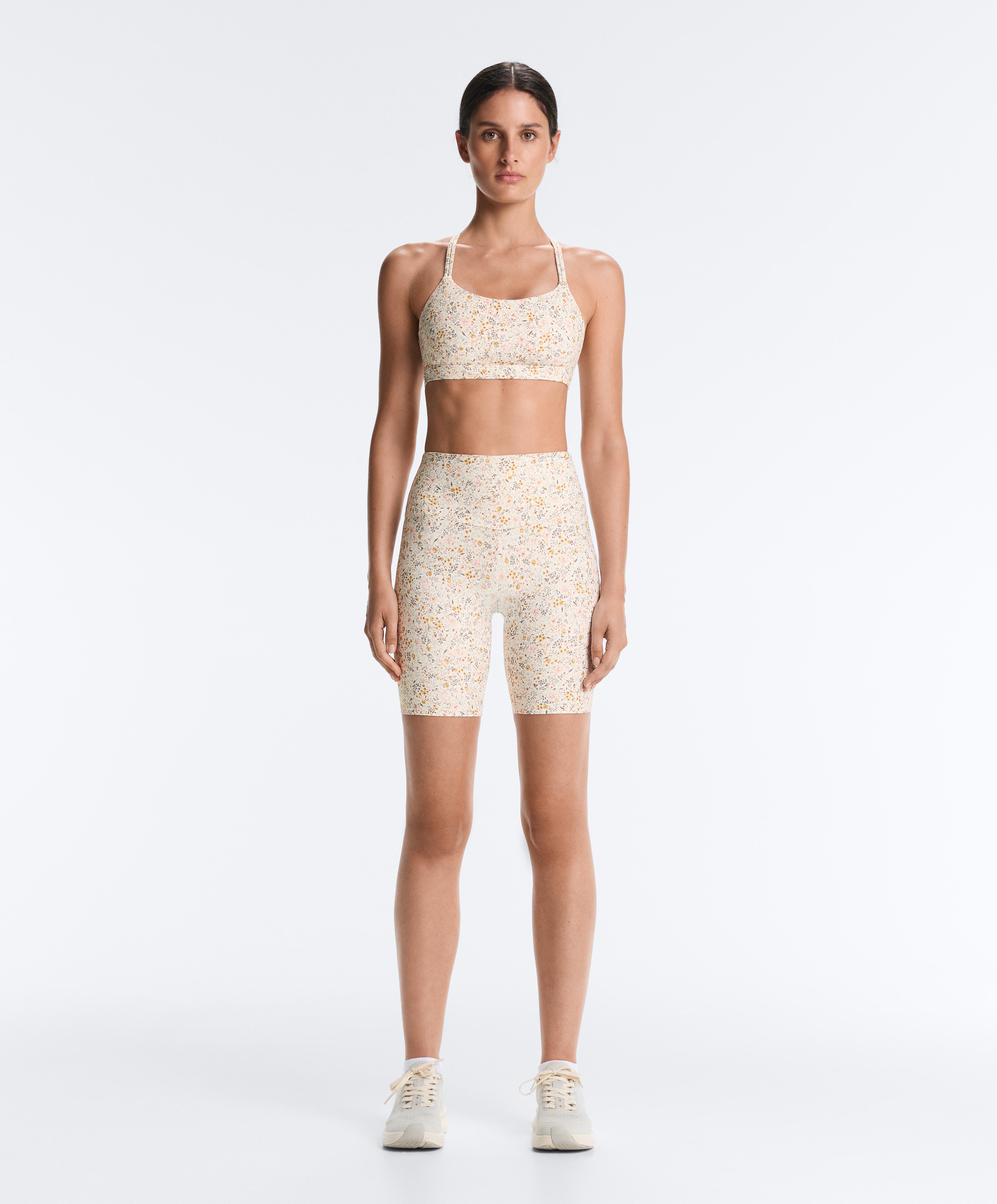Comfortlux 20cm high-waisted floral biker leggings — PALE ECRU