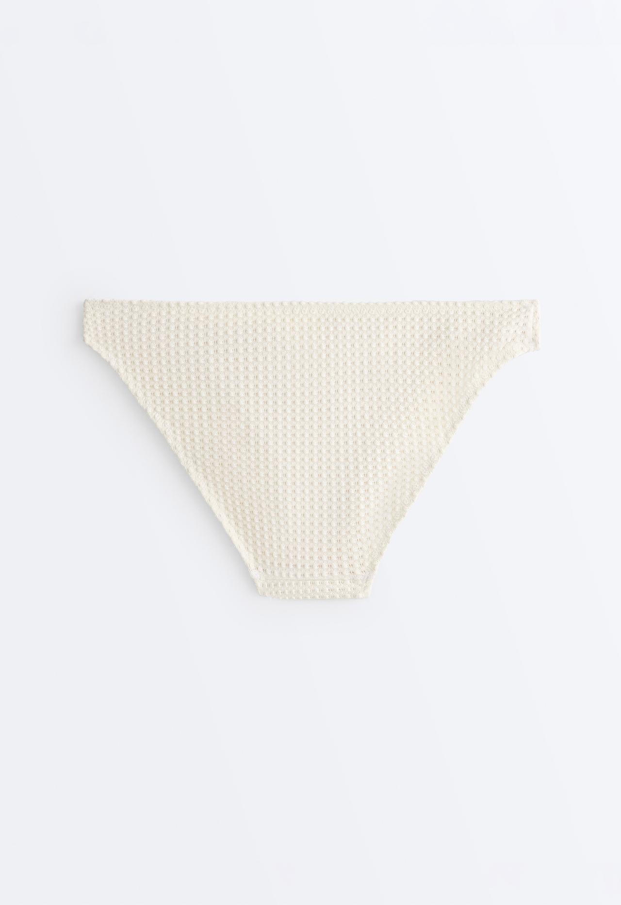 Bubble-texture crochet classic bikini briefs — ECRU