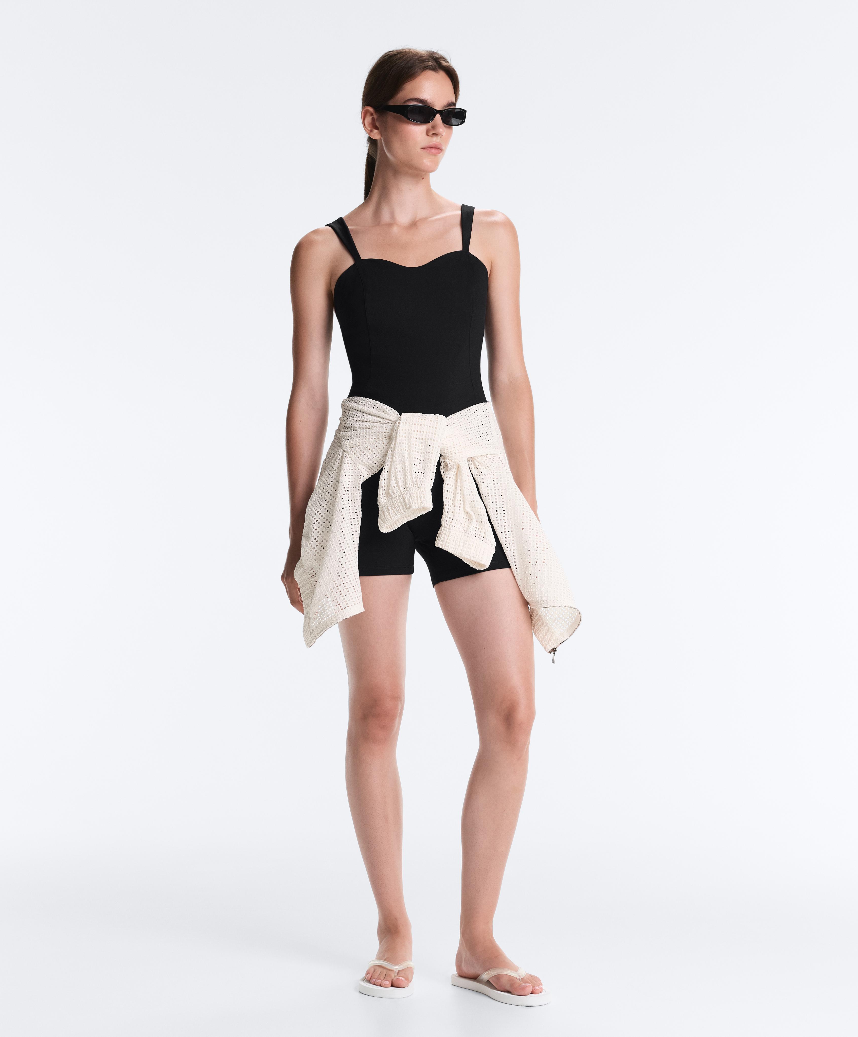 Comfortlux sweetheart neckline short jumpsuit — BLACK