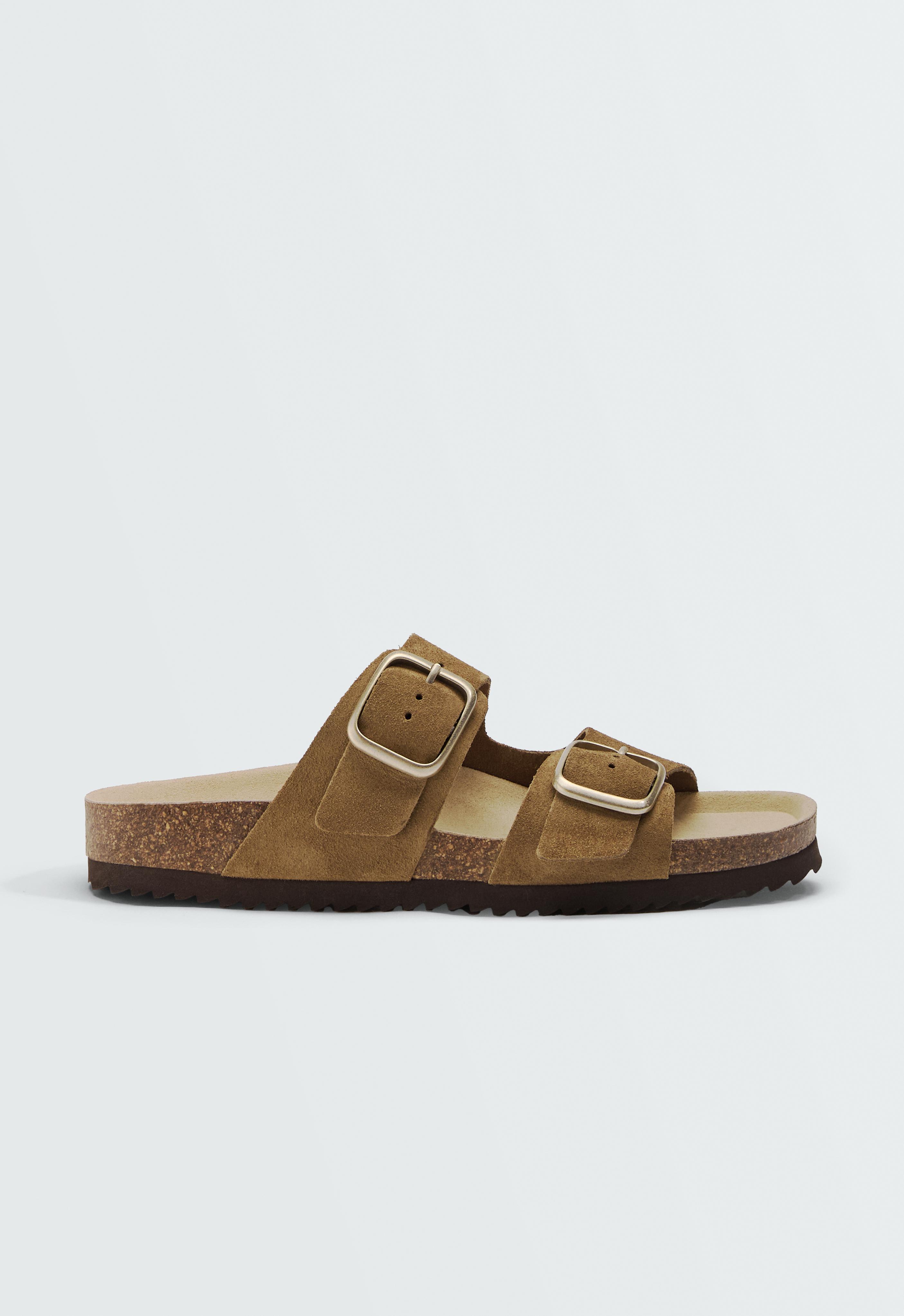 Buckle split-leather slides