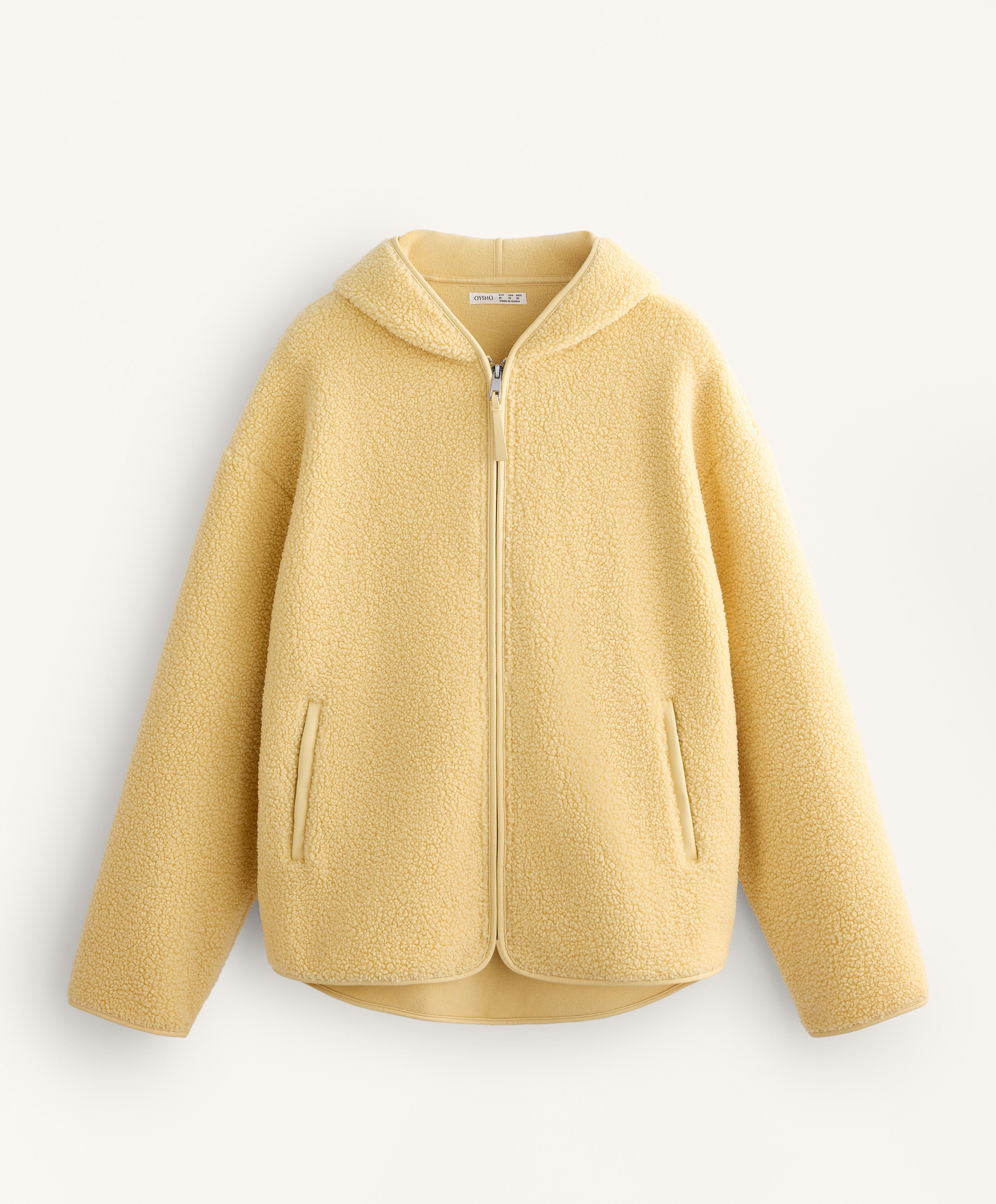 Faux-shearling jacket with hood — YELLOW