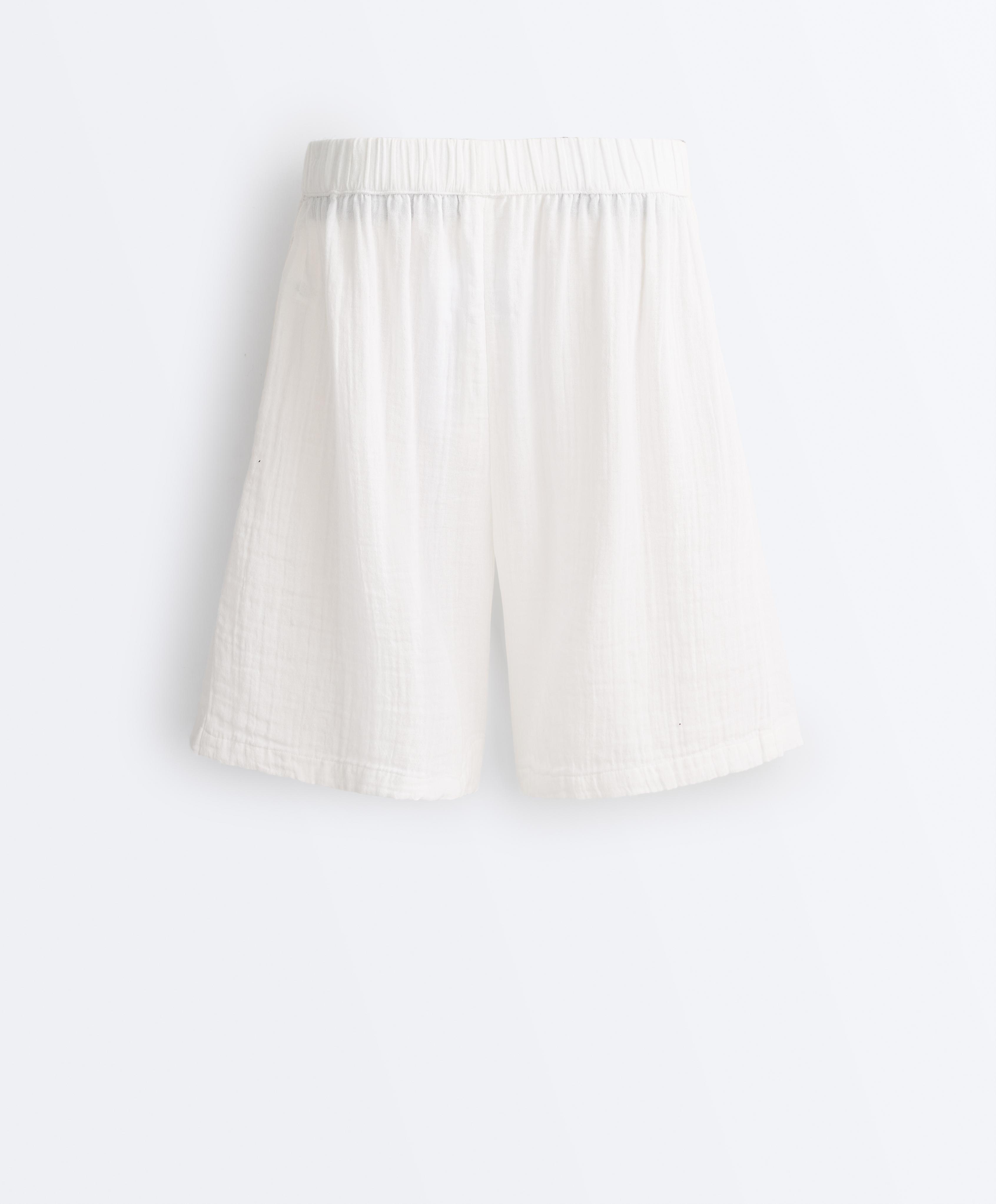 100% cotton gauze bermuda shorts — WHITE