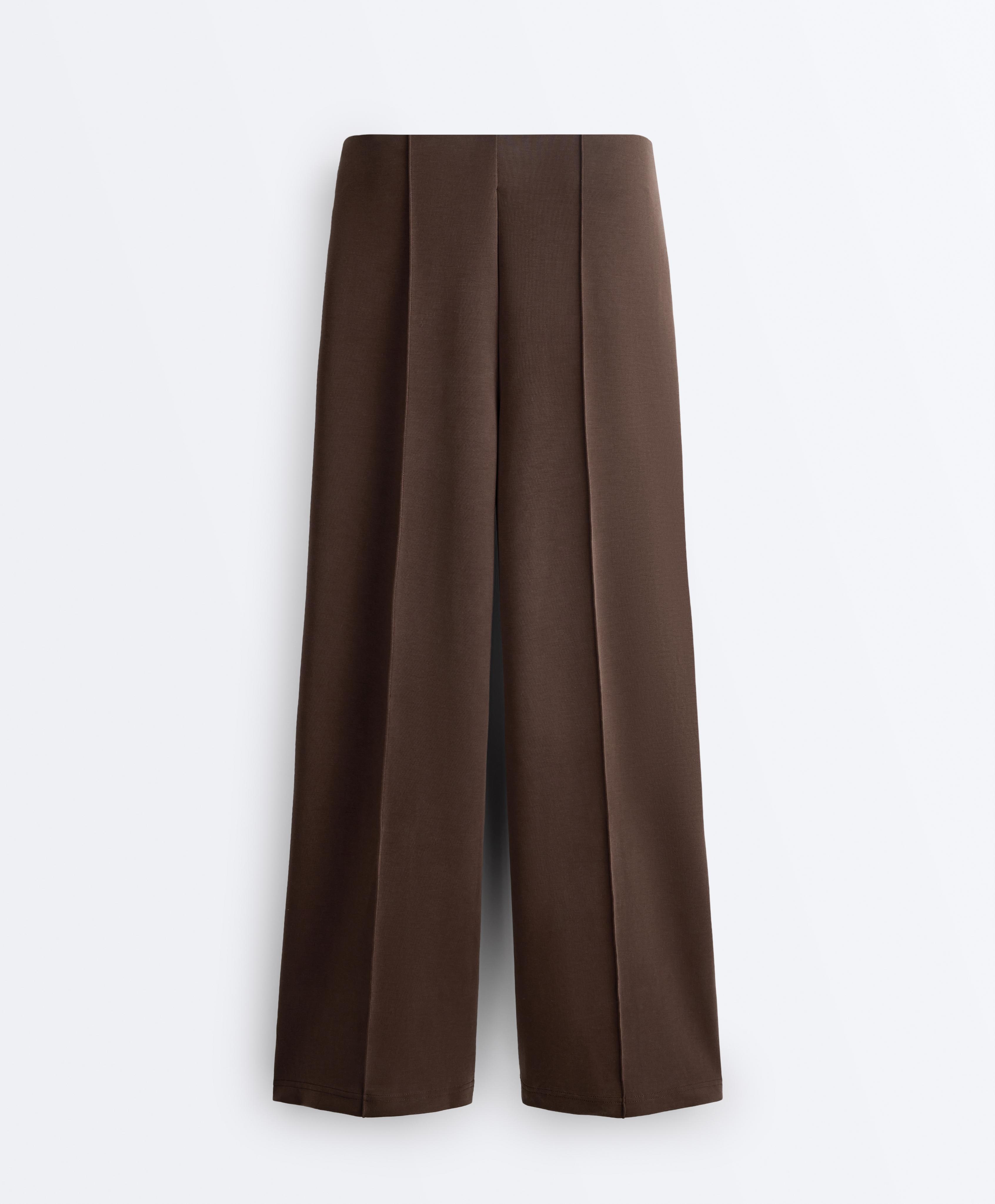 Straight-leg trousers with modal and crease — BROWN
