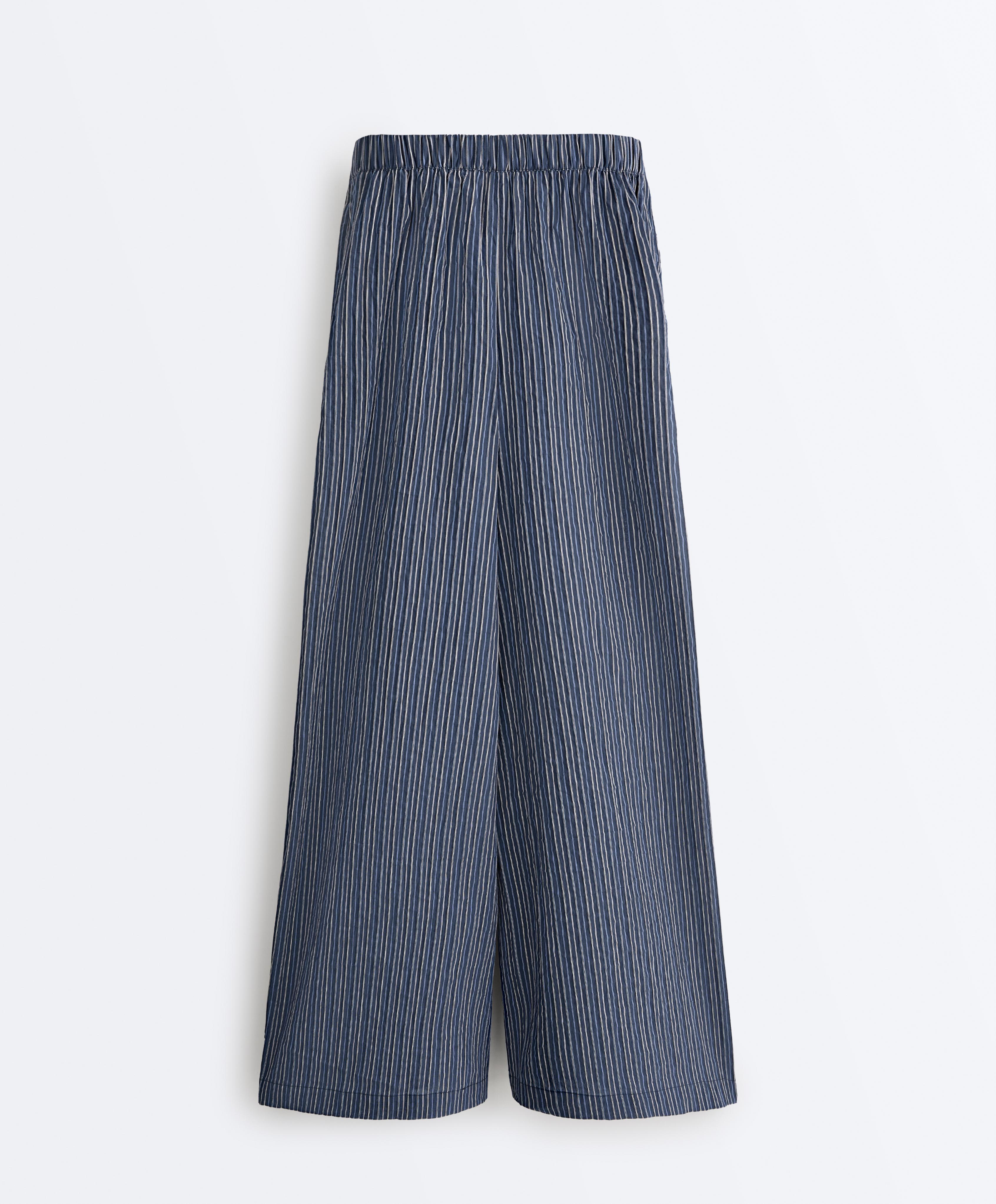 Wide leg cotton blend stripe trousers — DARK NAVY