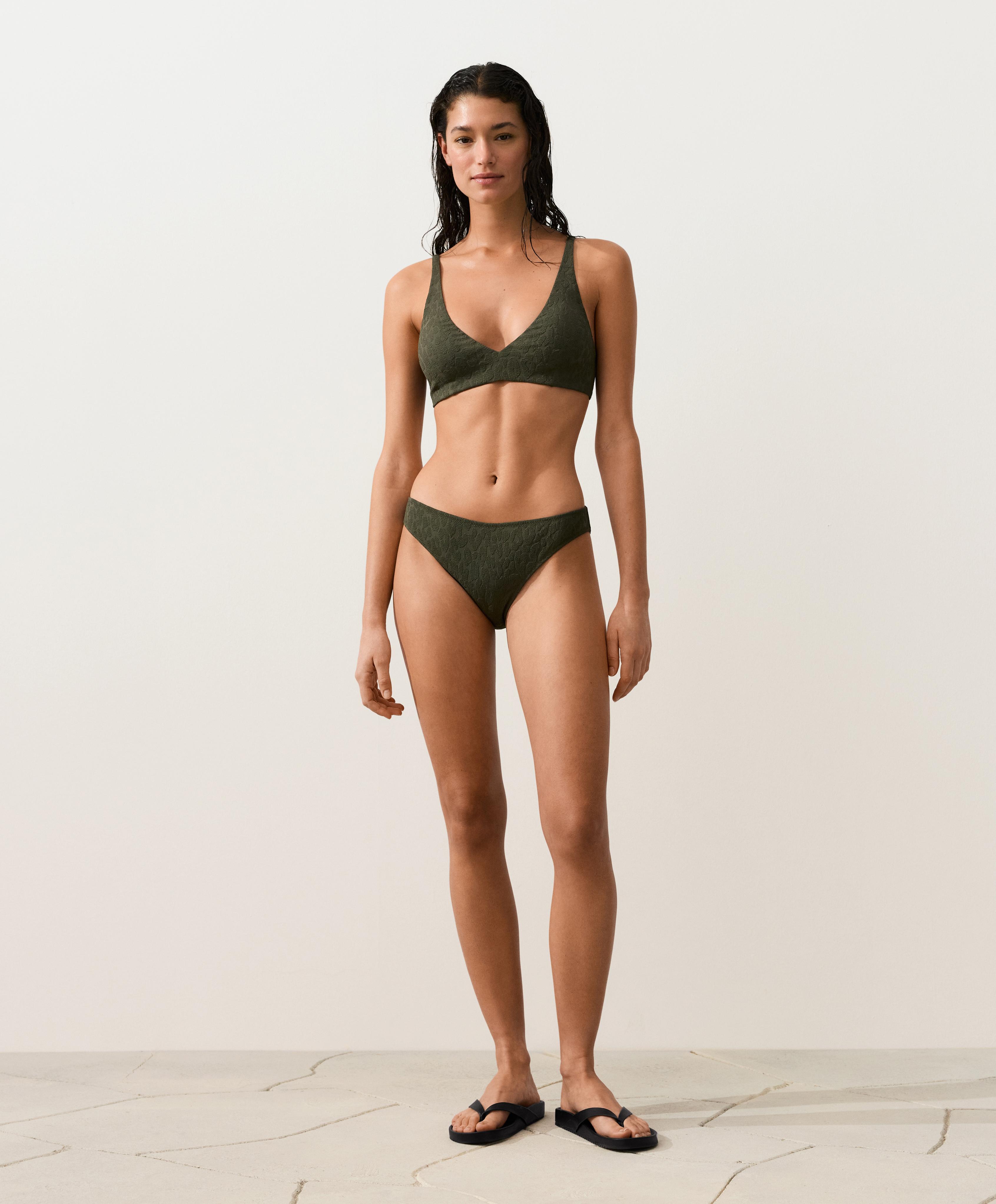 Textured leopard classic bikini briefs — DARK KHAKI