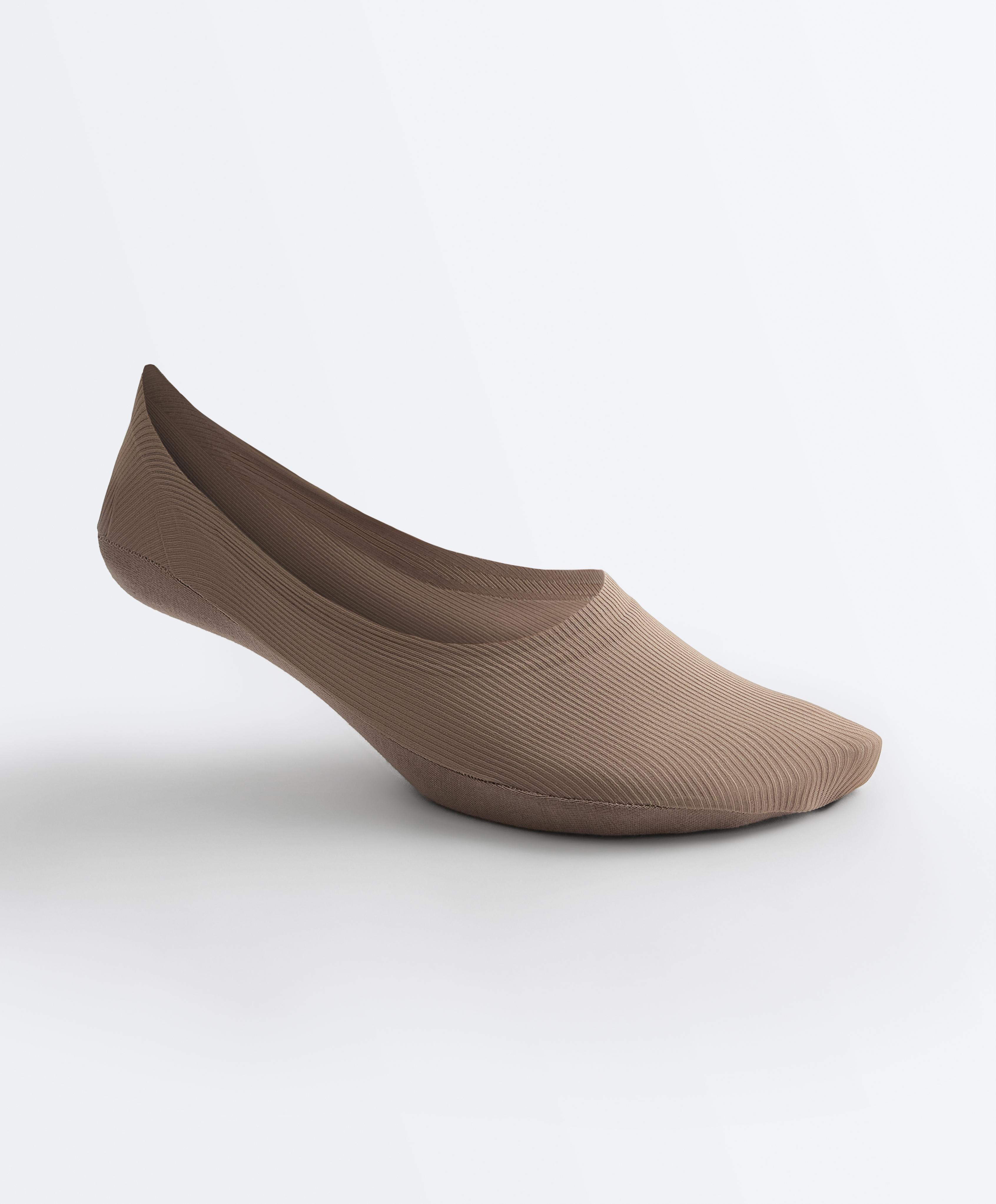 2 pairs of ribbed microfibre medium cut invisible socks — MOCHA