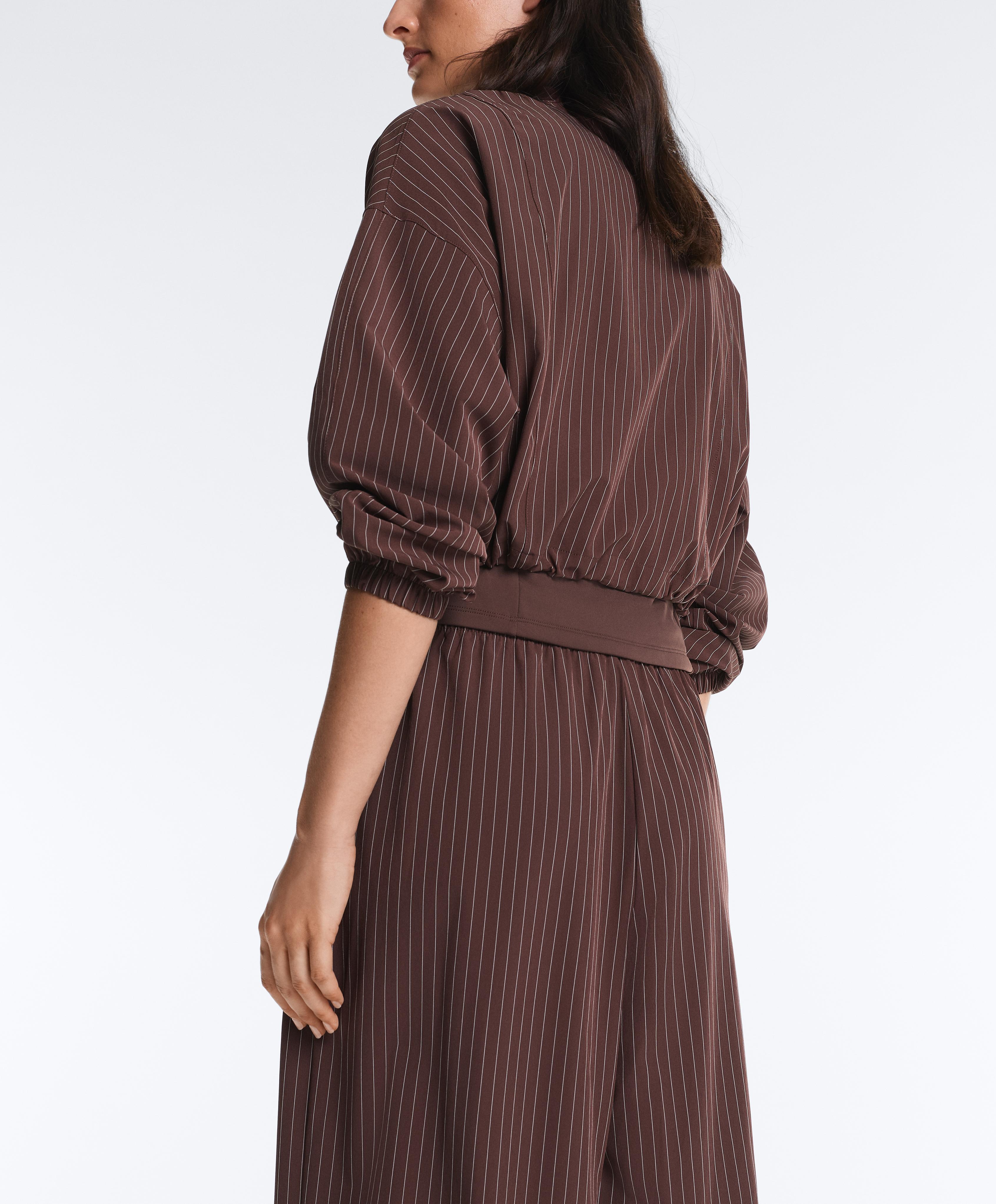 Water-repellent pinstripe wide-leg trousers — CHOCOLATE