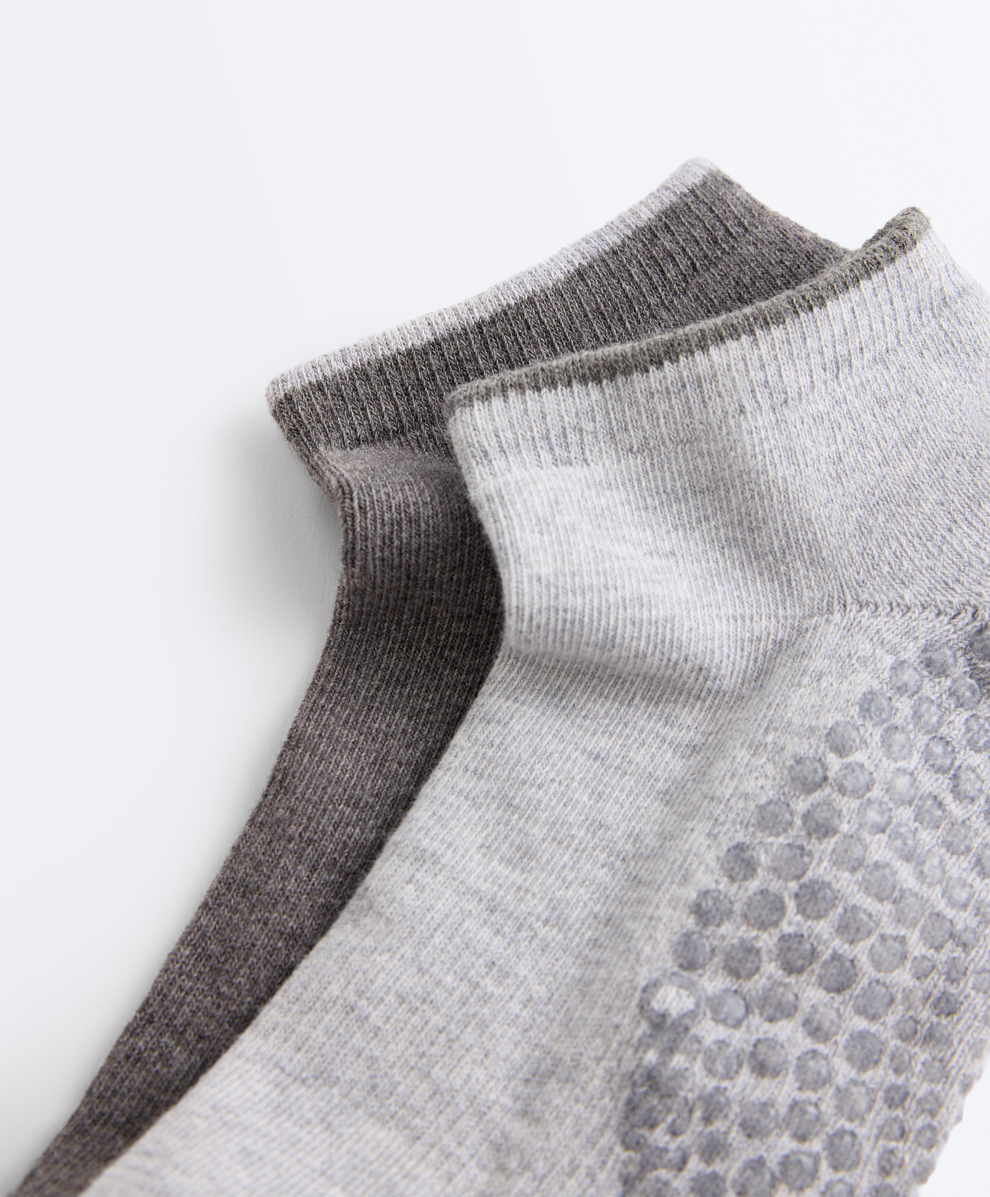 2 pairs of cotton quarter yoga and Pilates socks — DARK-GREY MELANGE
