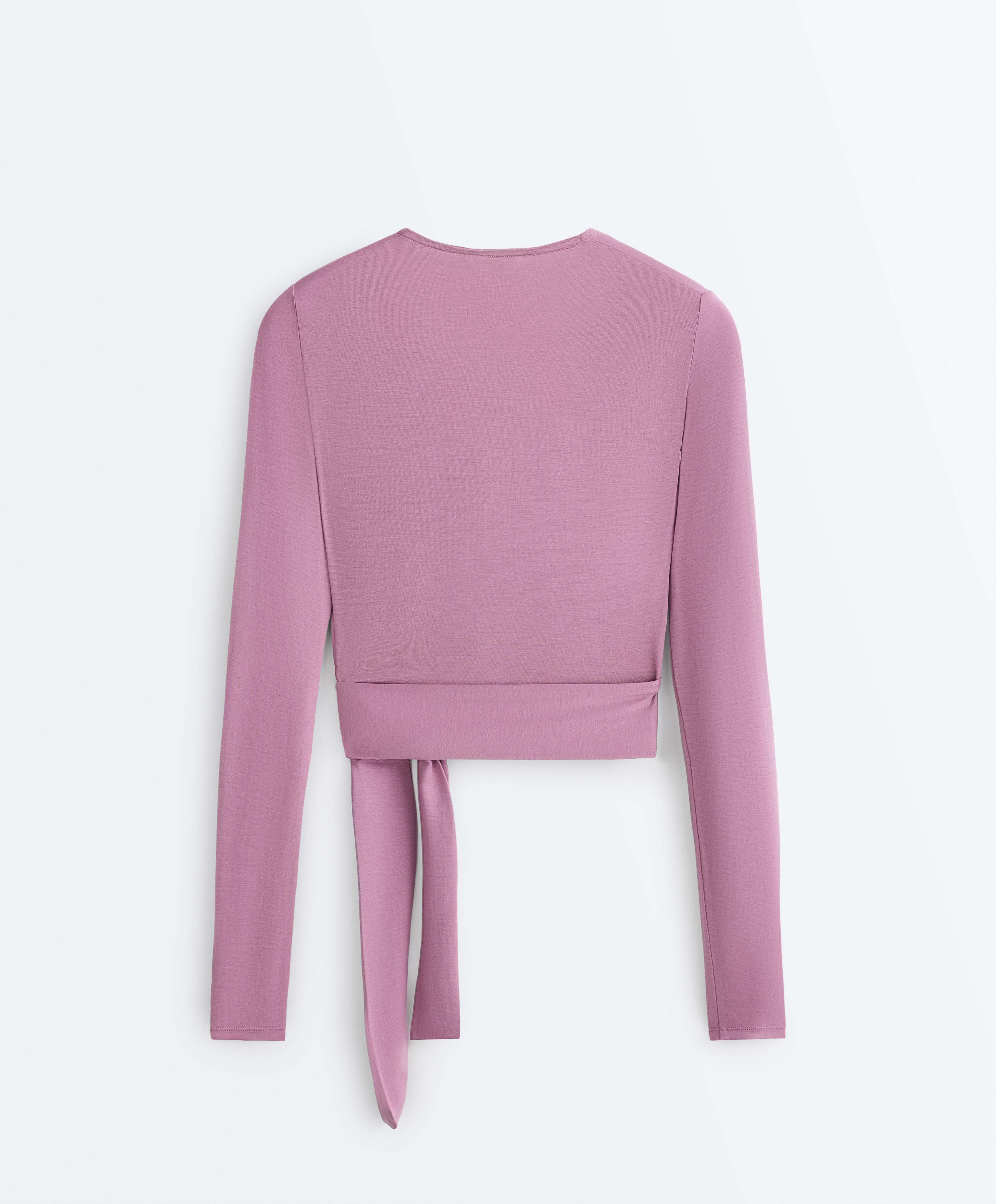 Lyocell blend wrap T-shirt — MAUVE PINK
