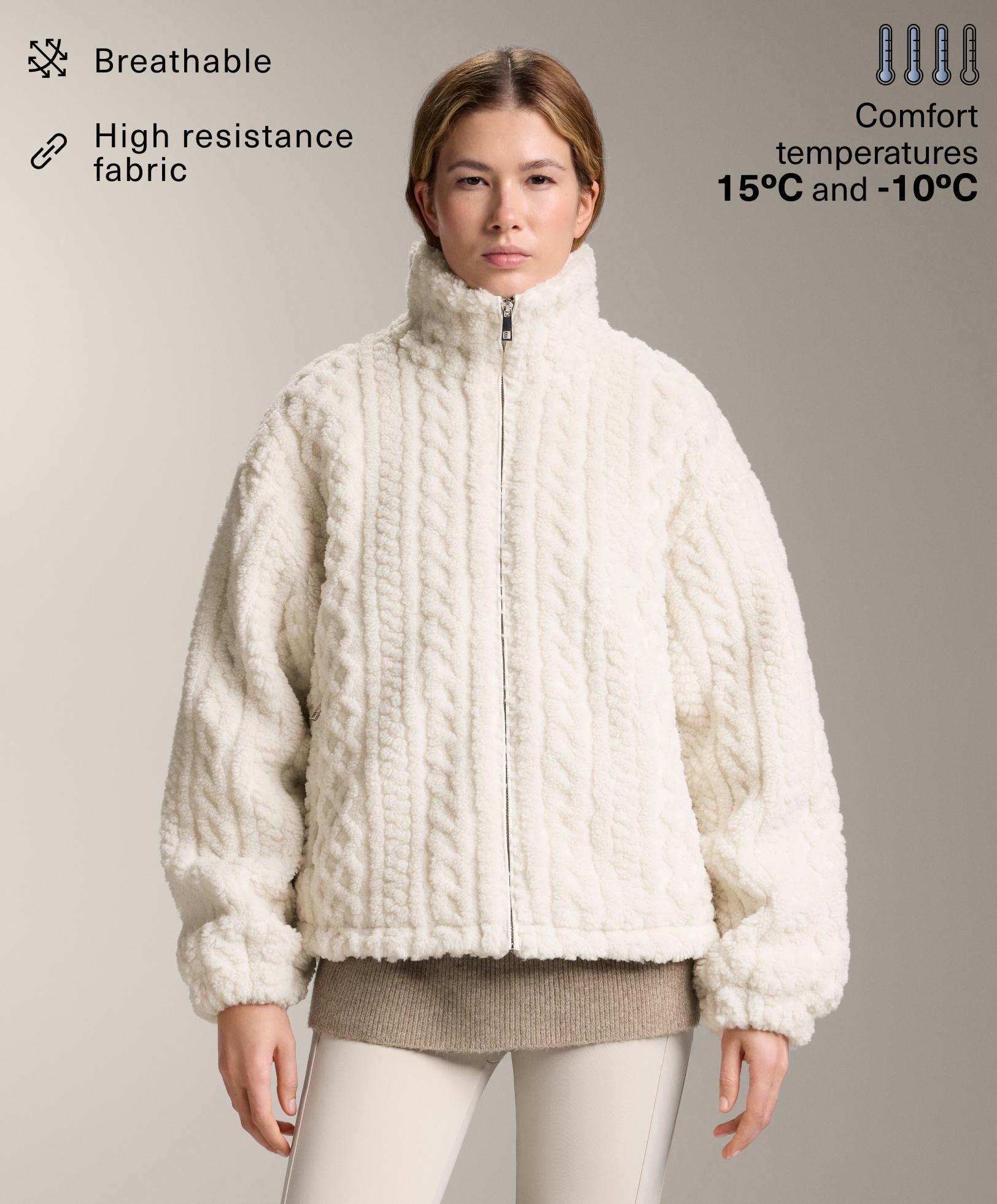 Cable-knit faux-shearling jacket — ECRU